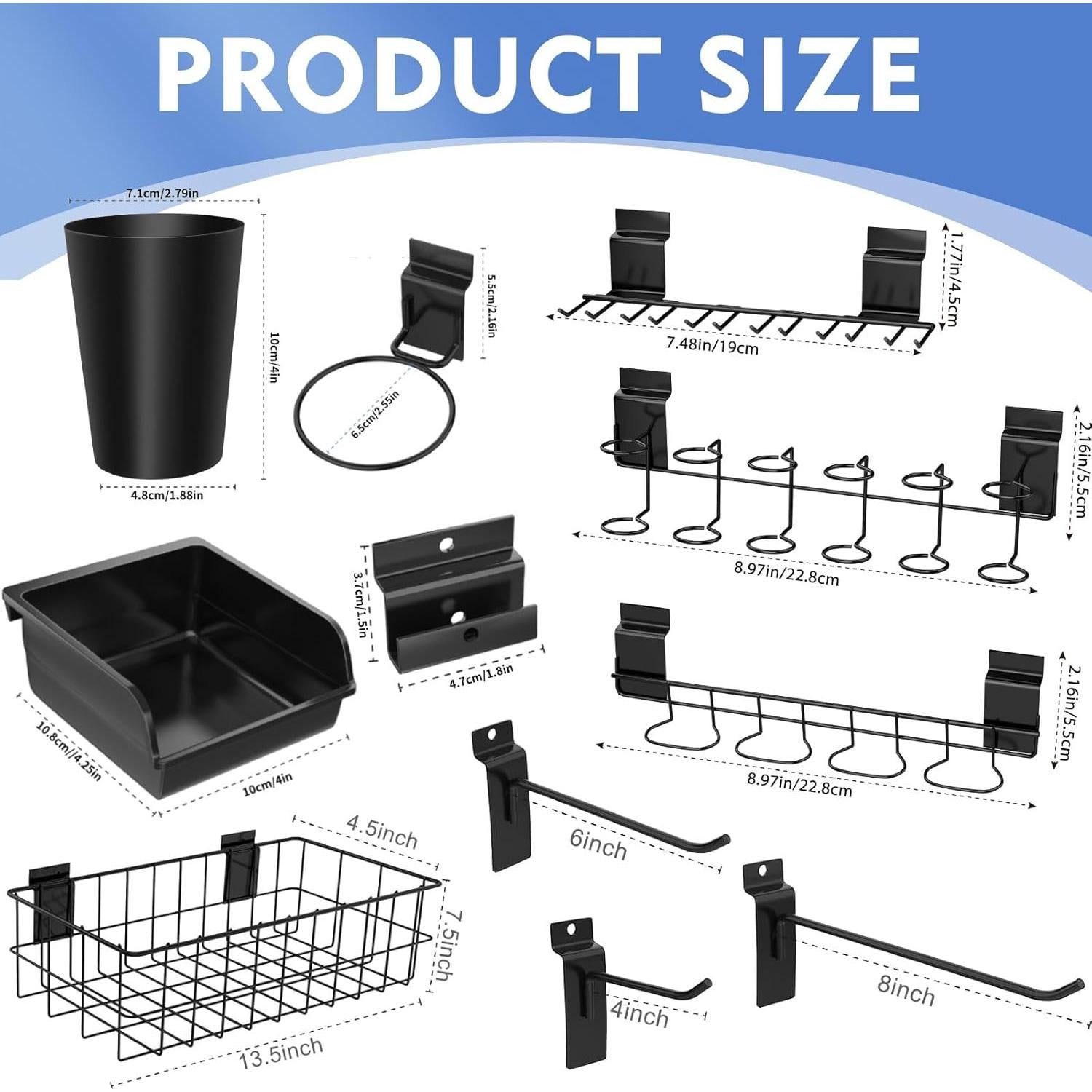 Kit Organizador Slatwall BeapTcely 28 Piezas Negro