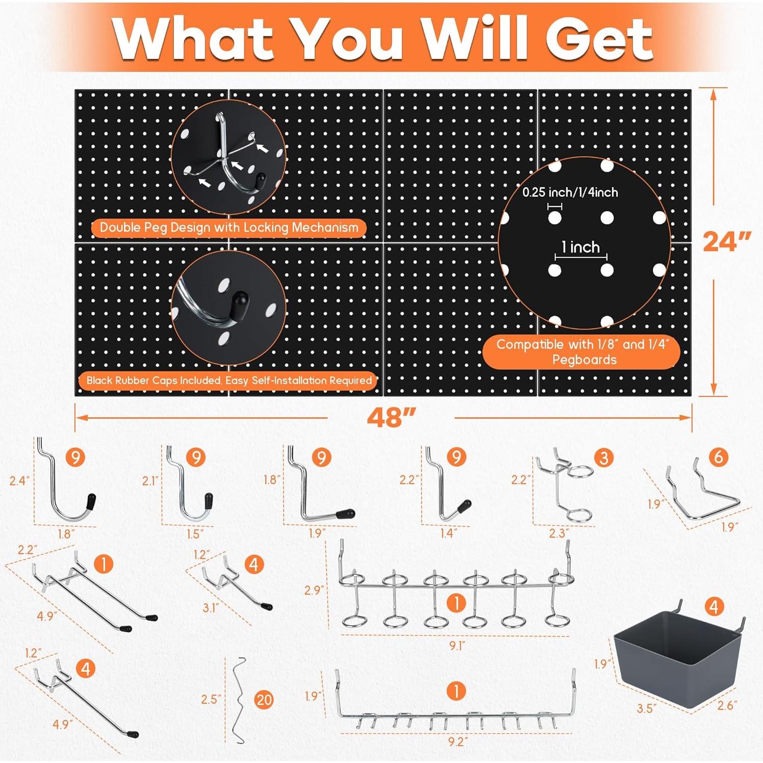 Organizador de Herramientas ROTESONNE 88 PCS Pegboard Negro