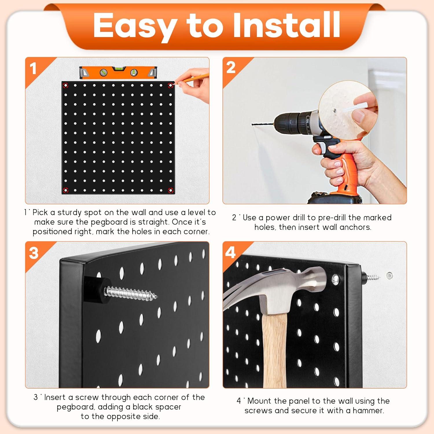 Organizador de Herramientas ROTESONNE 88 PCS Pegboard Negro