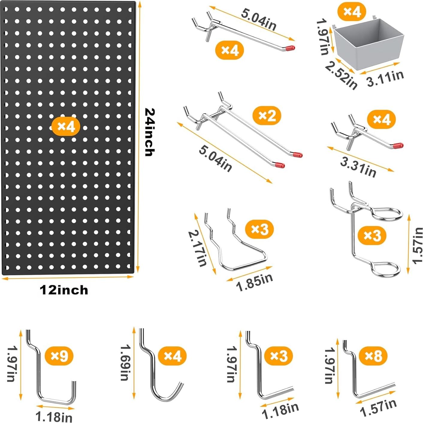 Kit de paneles de metal 71x34cm Pegboard Smith con ganchos y bins