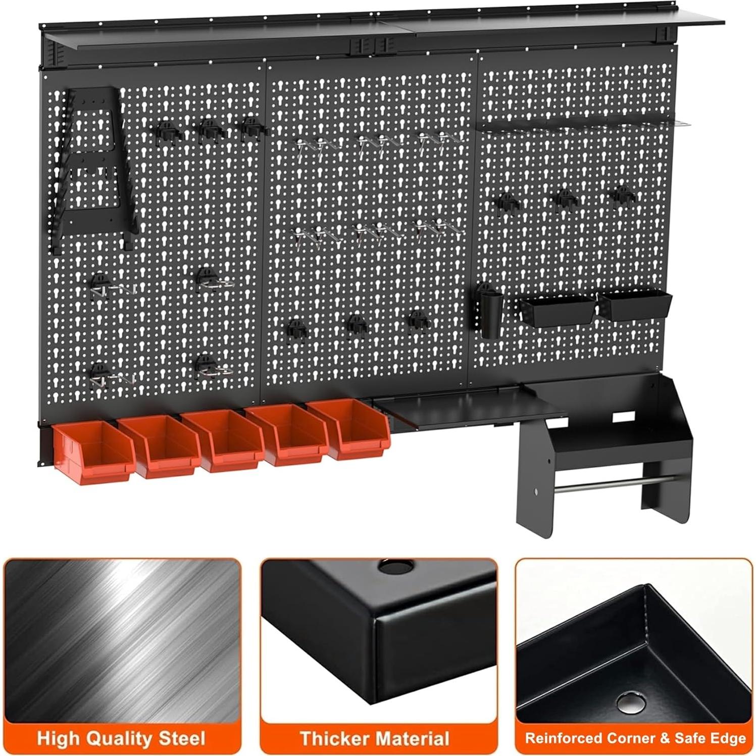 Organizador de Pared TORACK 3 Paneles de Metal para Garaje