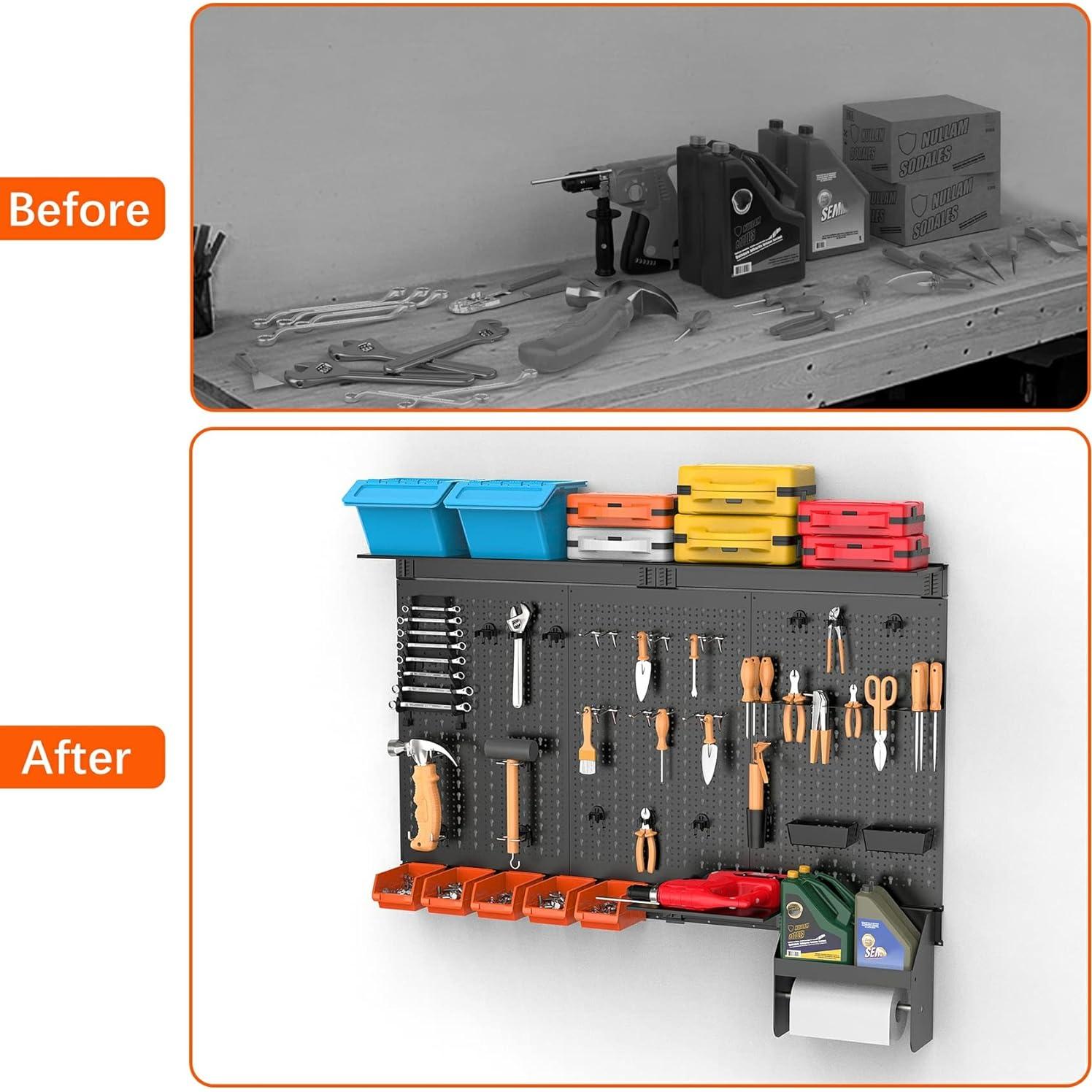 Organizador de Pared TORACK 3 Paneles de Metal para Garaje