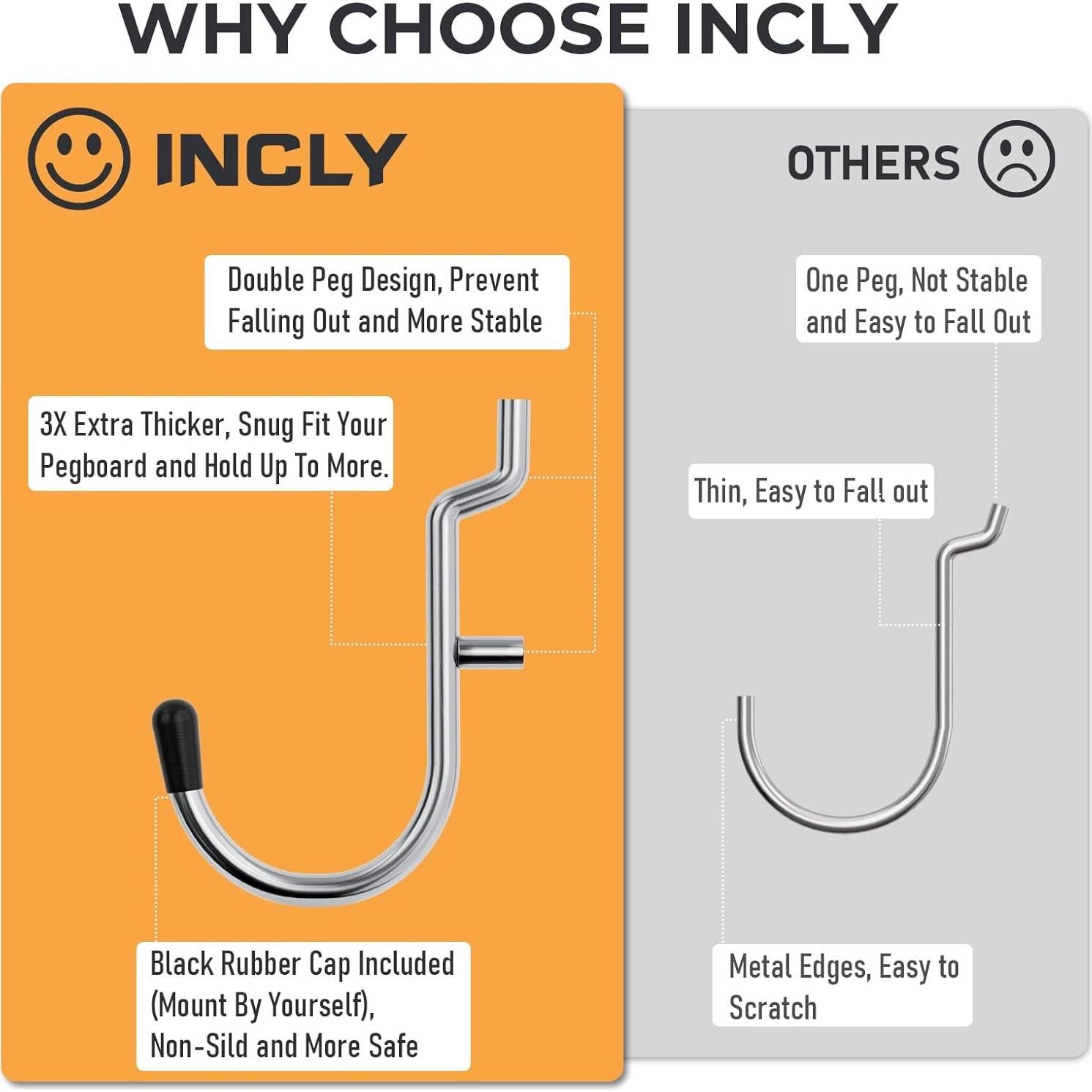 Ganchos J de Tablero de Clavos INCLY 100PCS Alta Resistencia