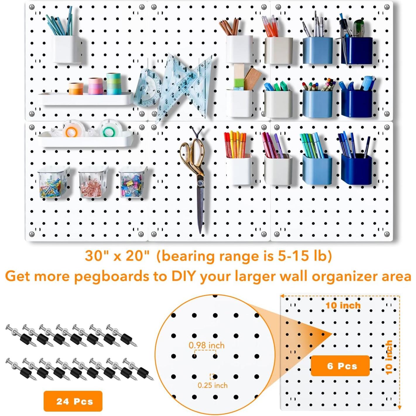 Organizador de Pared Tablero Perforado SKYFOOST 6 Piezas Blanco