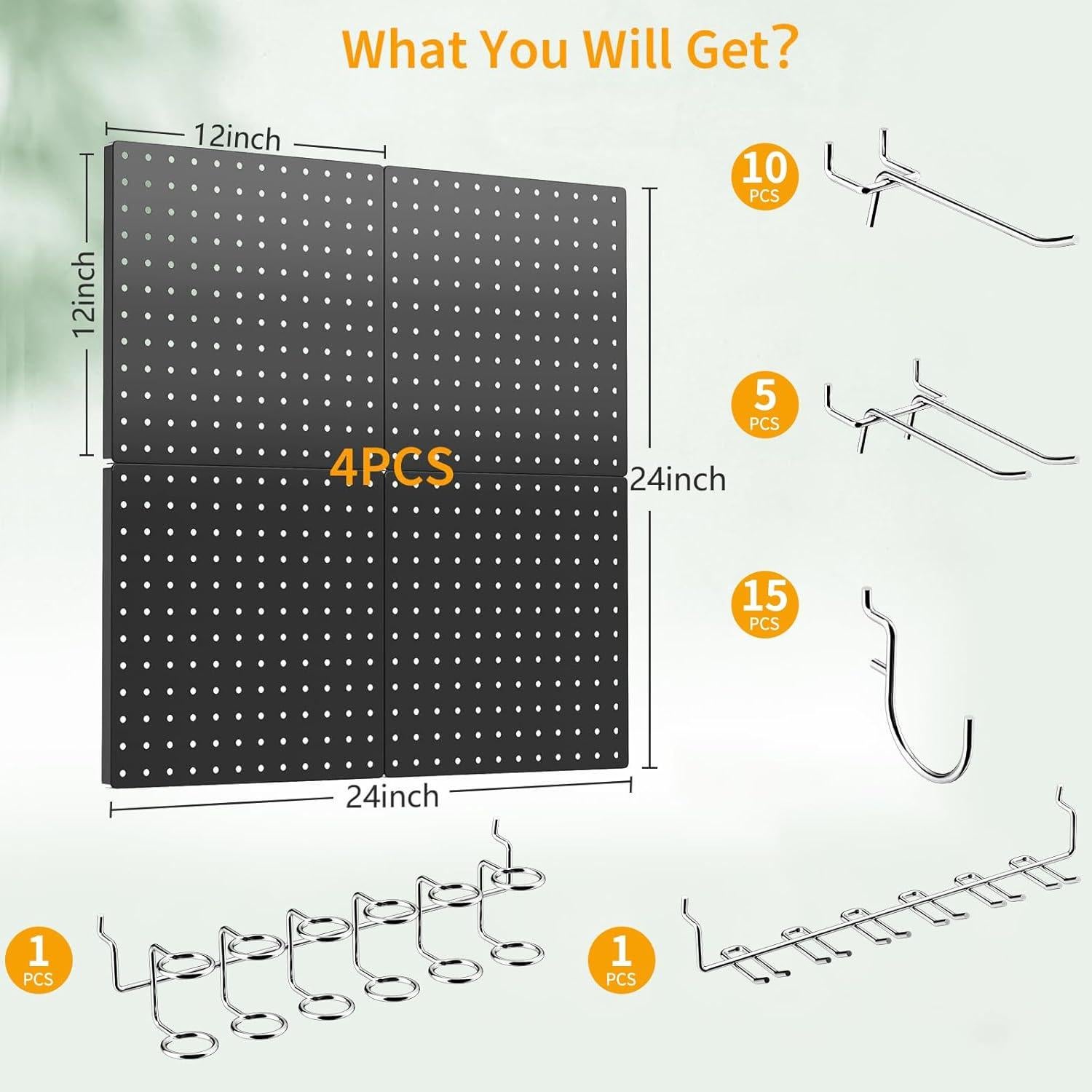 Kit de Tablero Perforado FZK Negro 36 Piezas con 32 Ganchos