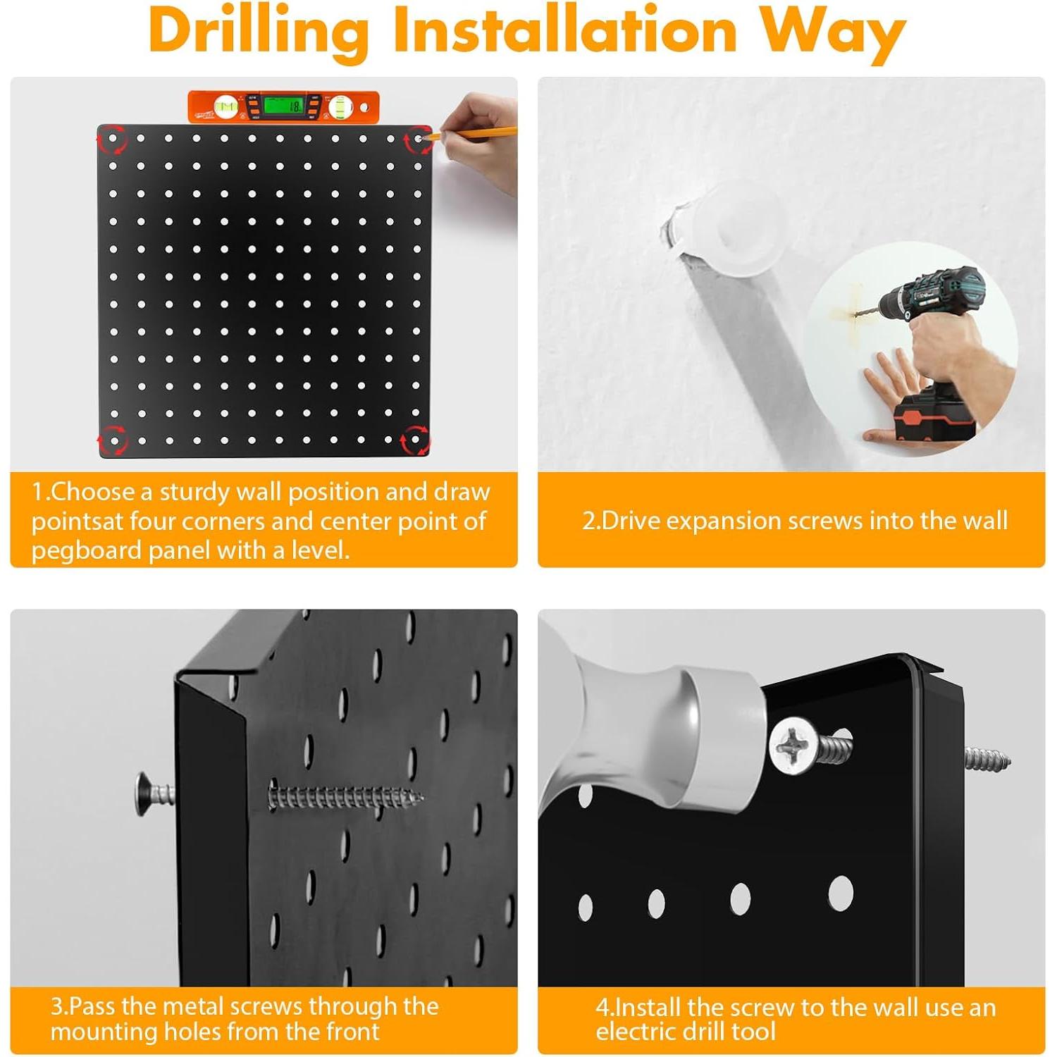 Kit de Tablero Perforado FZK Negro 36 Piezas con 32 Ganchos