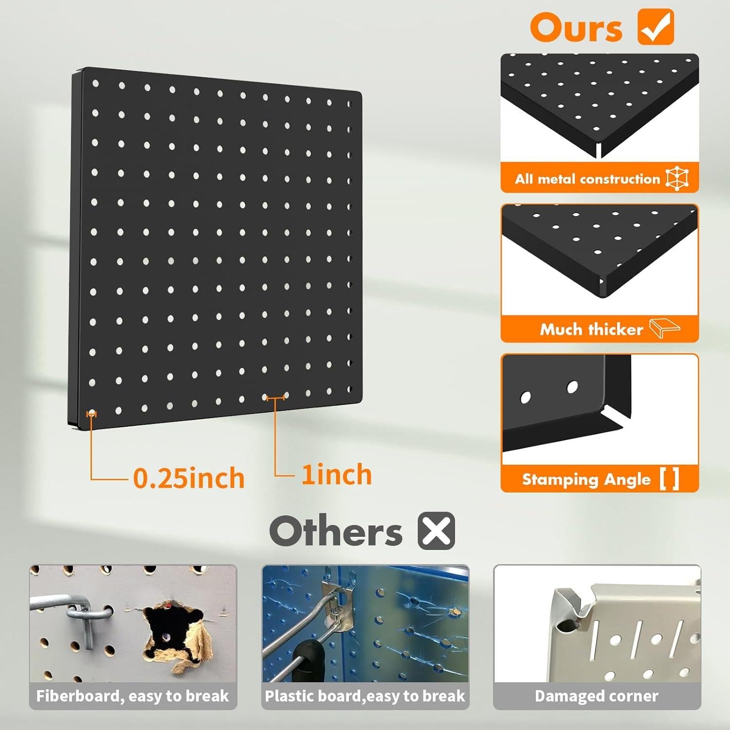 Kit de Tablero Perforado FZK Negro 36 Piezas con 32 Ganchos