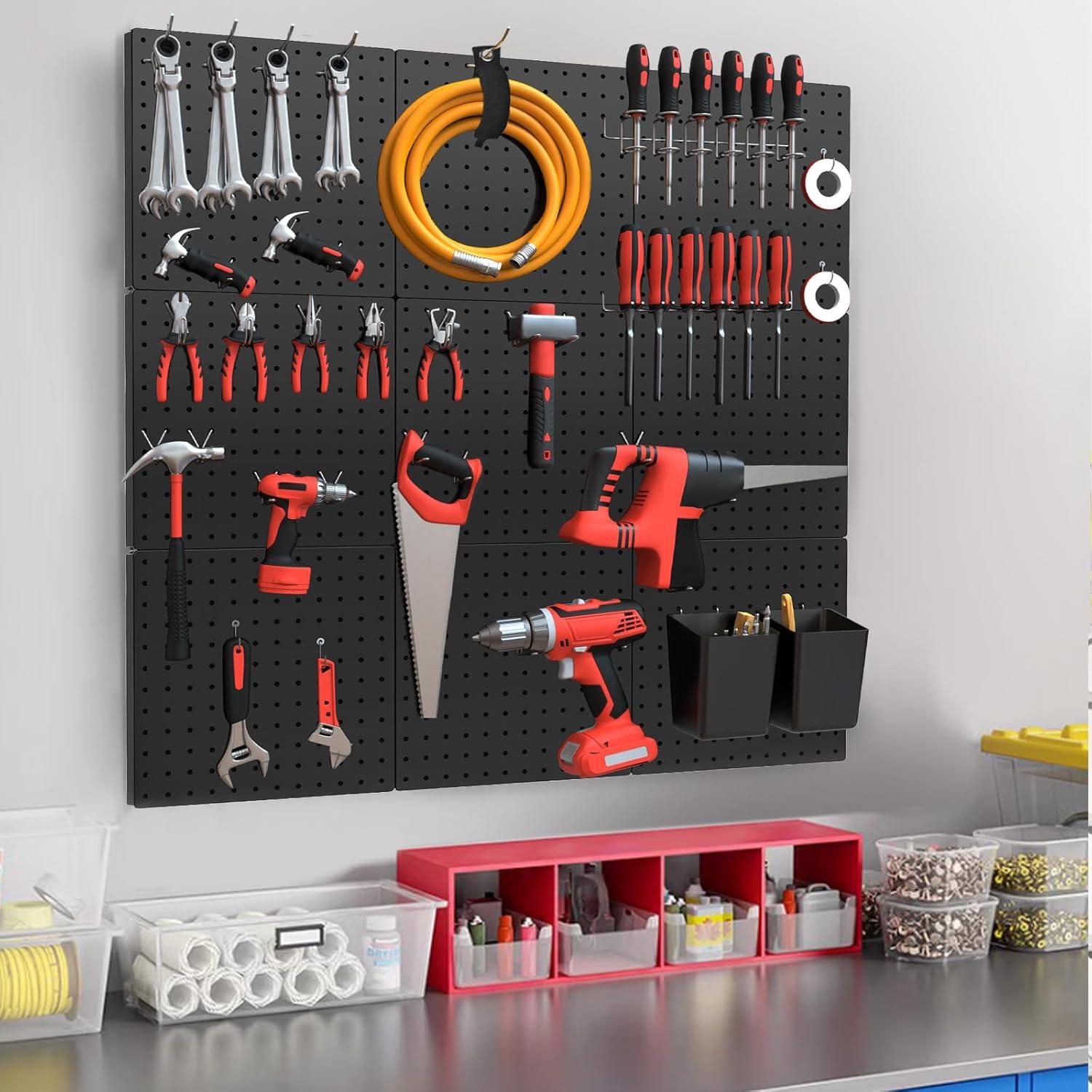 Kit de Tablero Perforado FZK Negro 36 Piezas con 32 Ganchos