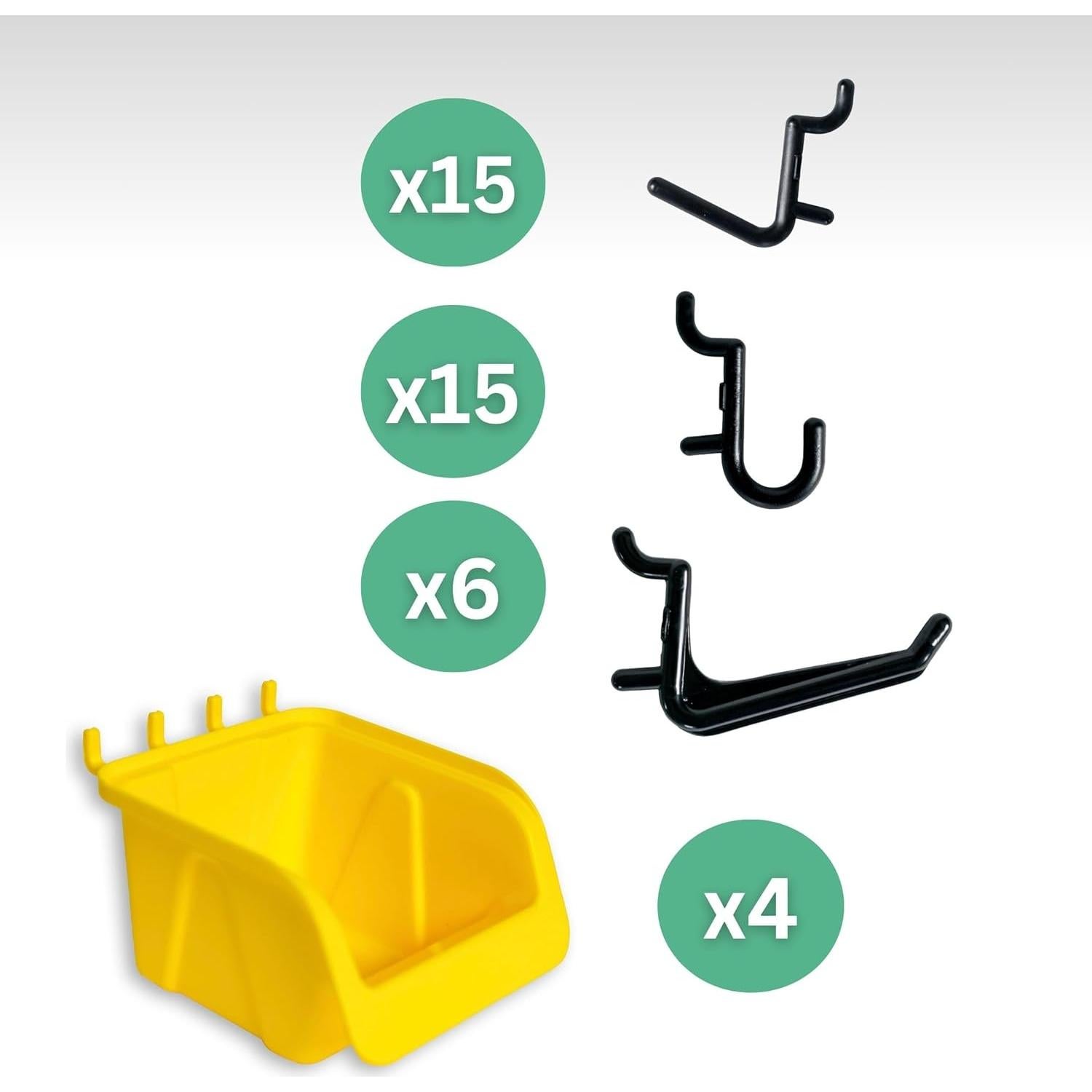 Conjunto de Bins y Ganchos WallPeg para Tablero de Clavos