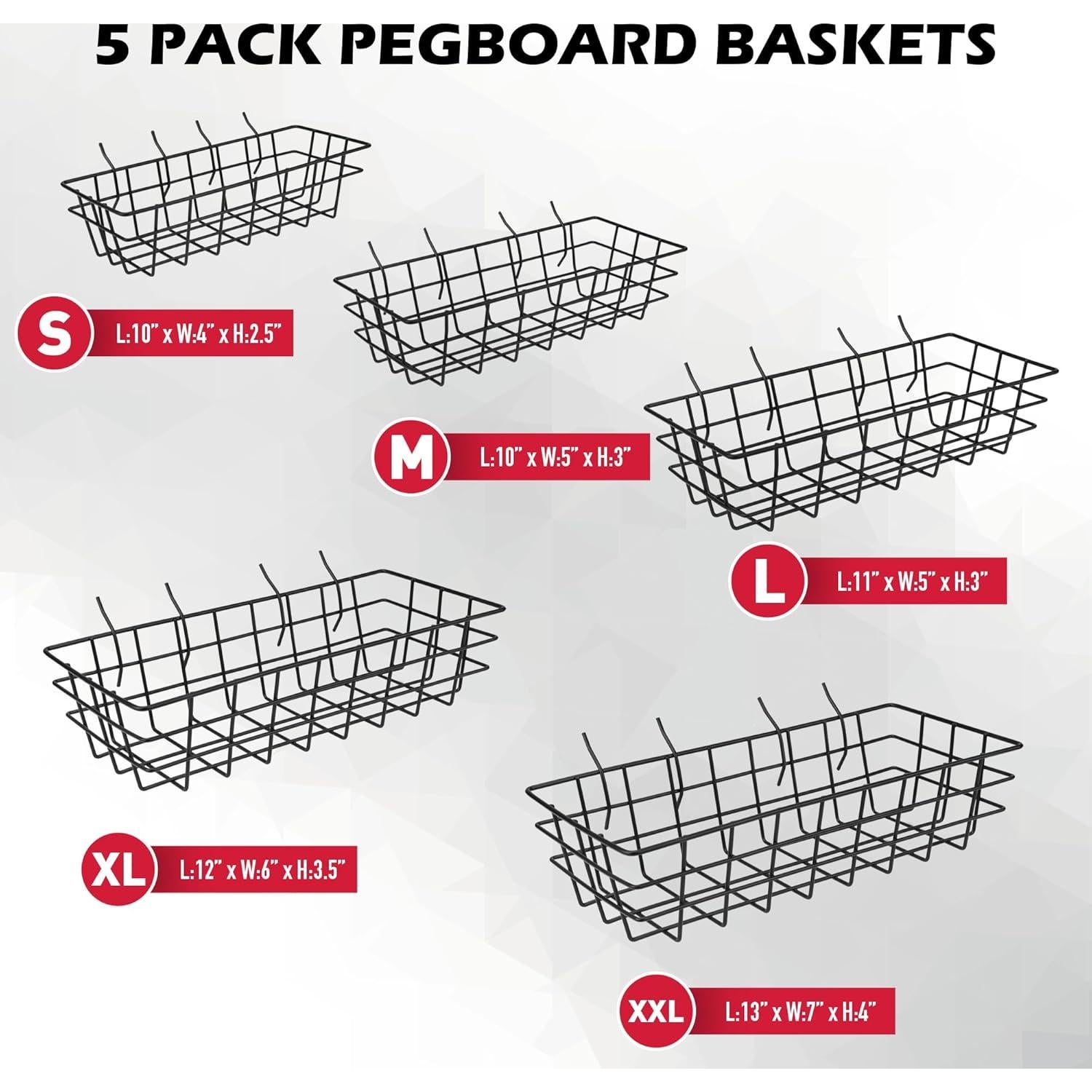 Juego de Cestas de Alambre SEDY para Tablero de Clavos 5 Piezas
