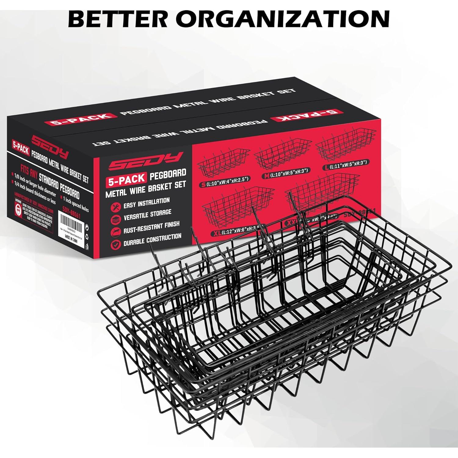 Juego de Cestas de Alambre SEDY para Tablero de Clavos 5 Piezas