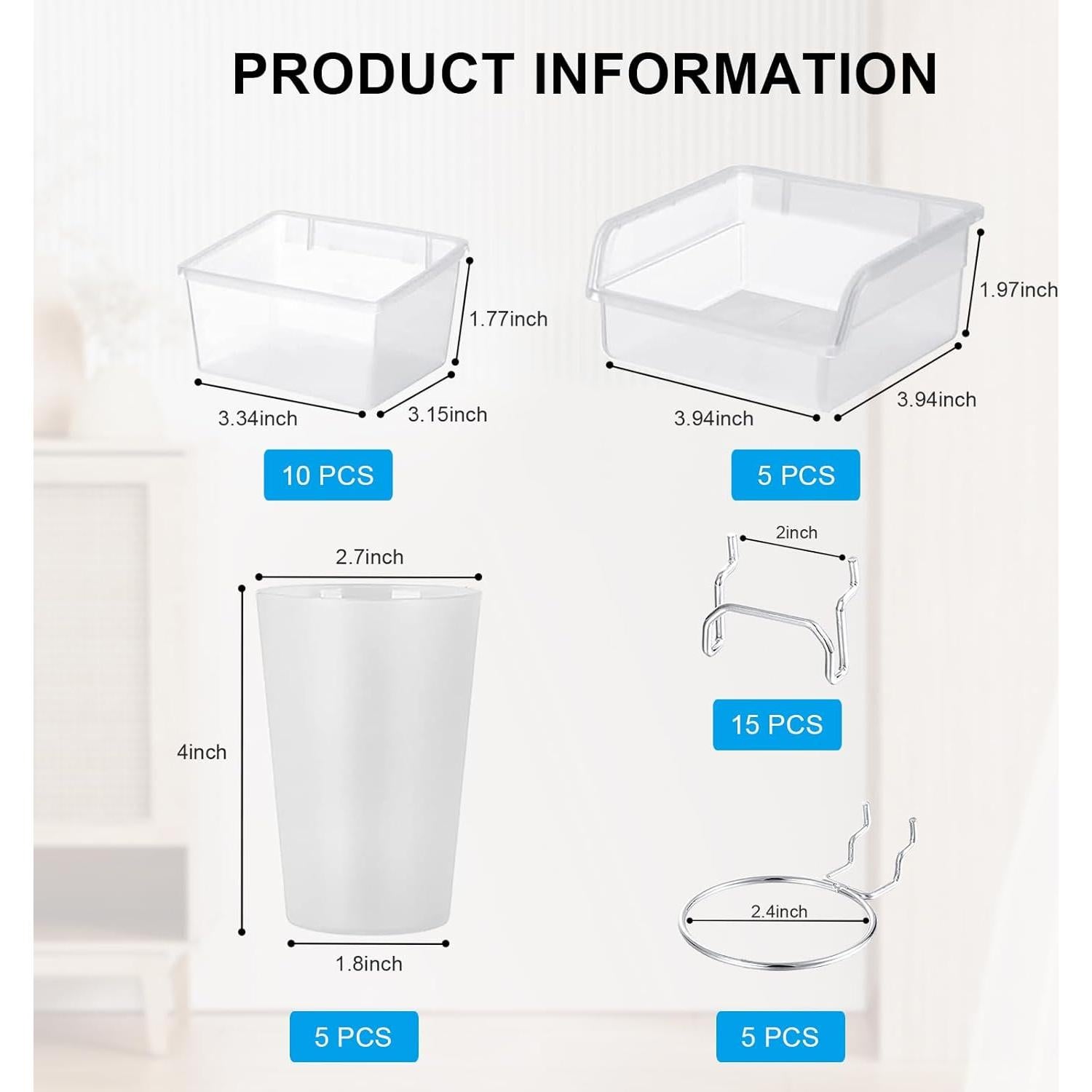20 Tazas y Contenedores Transparentes Merkaunis para Tablero de Clavos