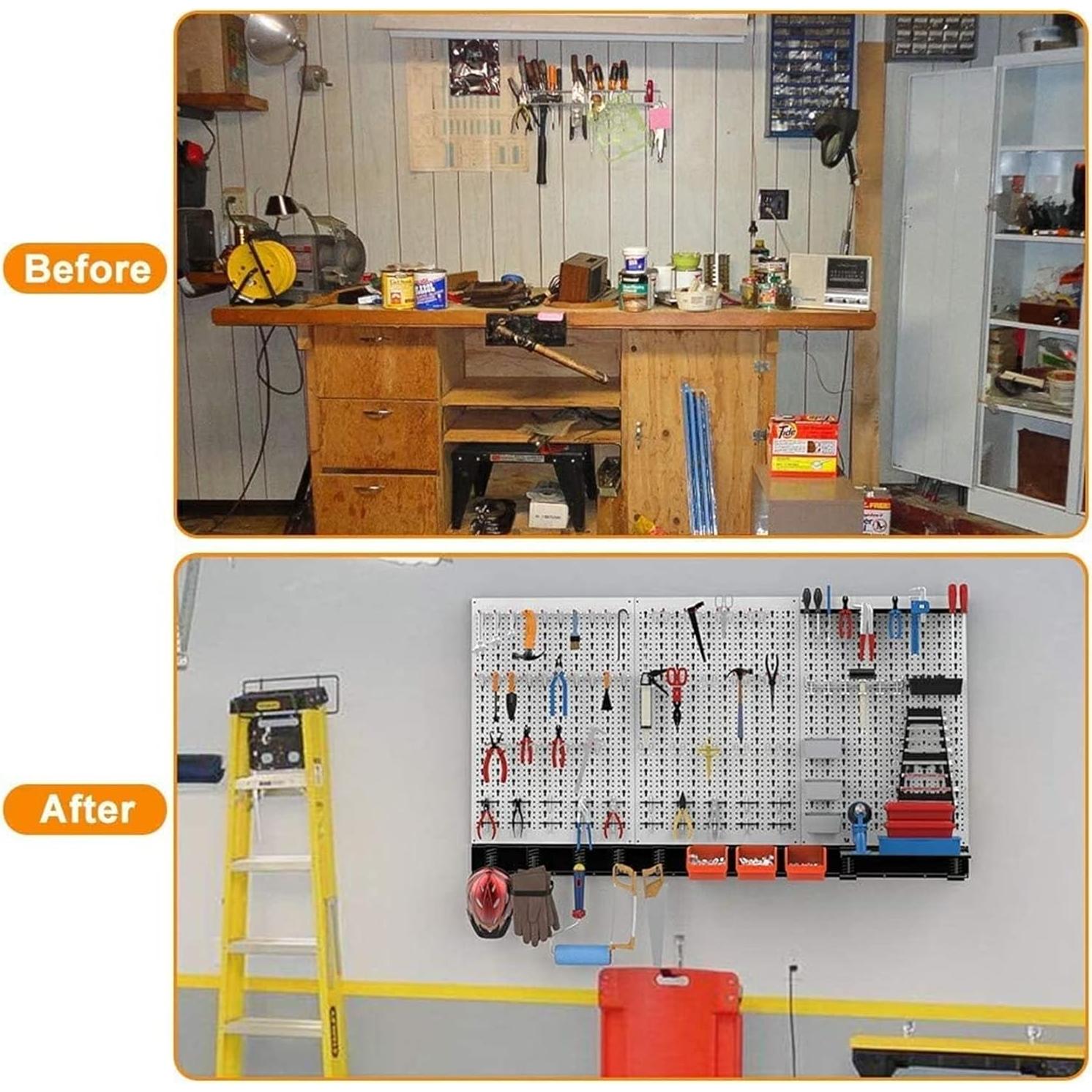 Organizador de Pared TORACK 109 Piezas para Garaje - Panel Perforado