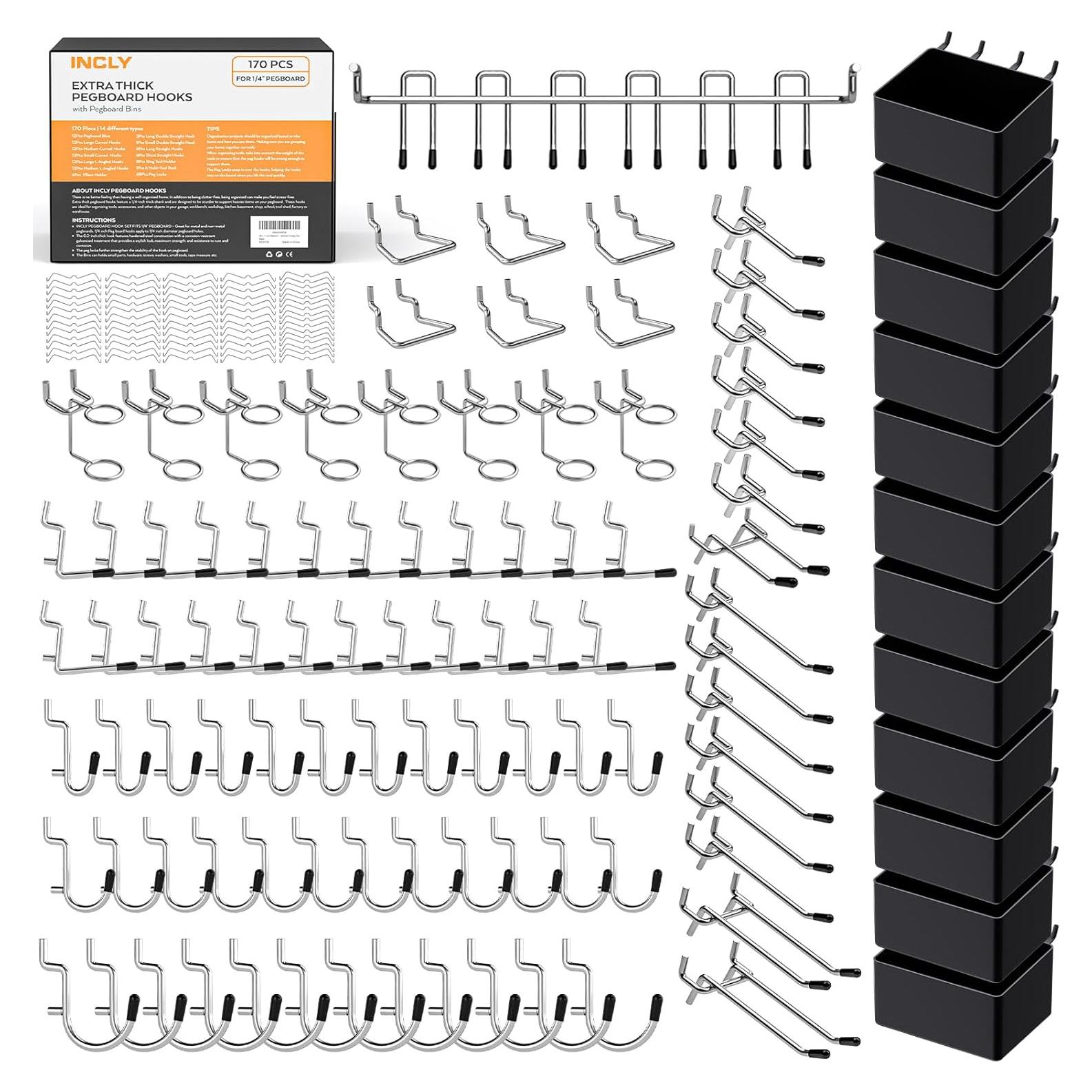 Ganchos para Tablero de Clavos INCLY 170 Piezas Alta Resistencia