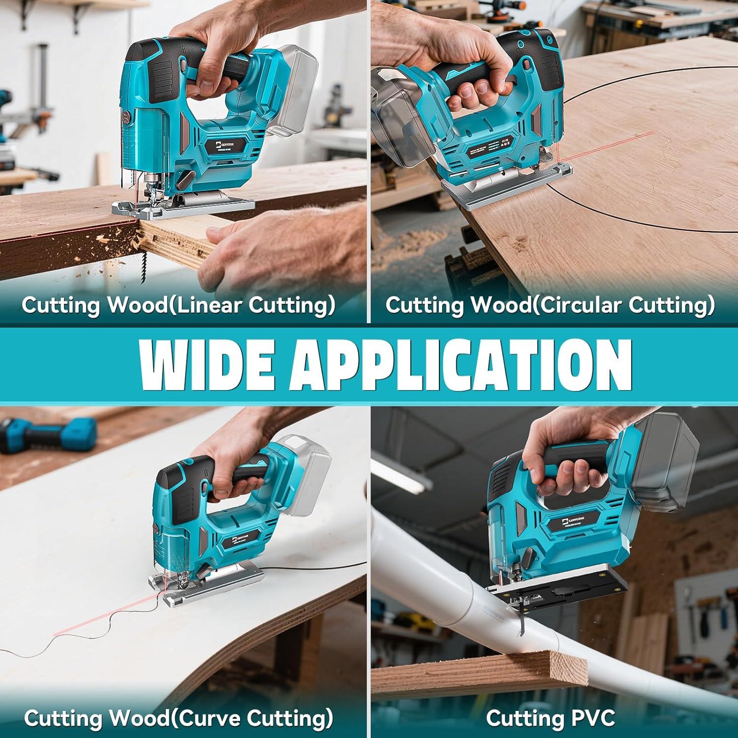 Sierra de Calar Inalámbrica Cerycose 18V con Guía Láser y Luz LED