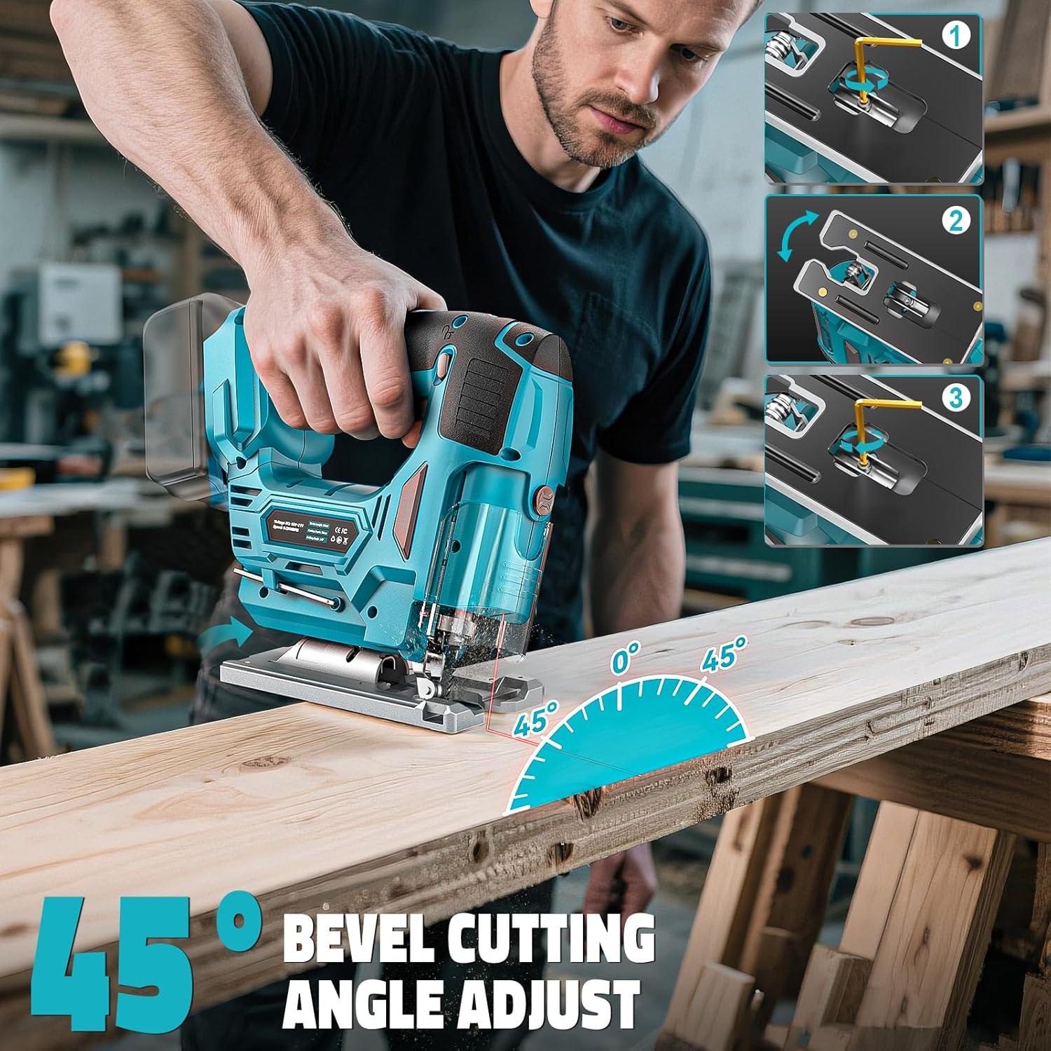 Sierra de Calar Inalámbrica Cerycose 18V con Guía Láser y Luz LED