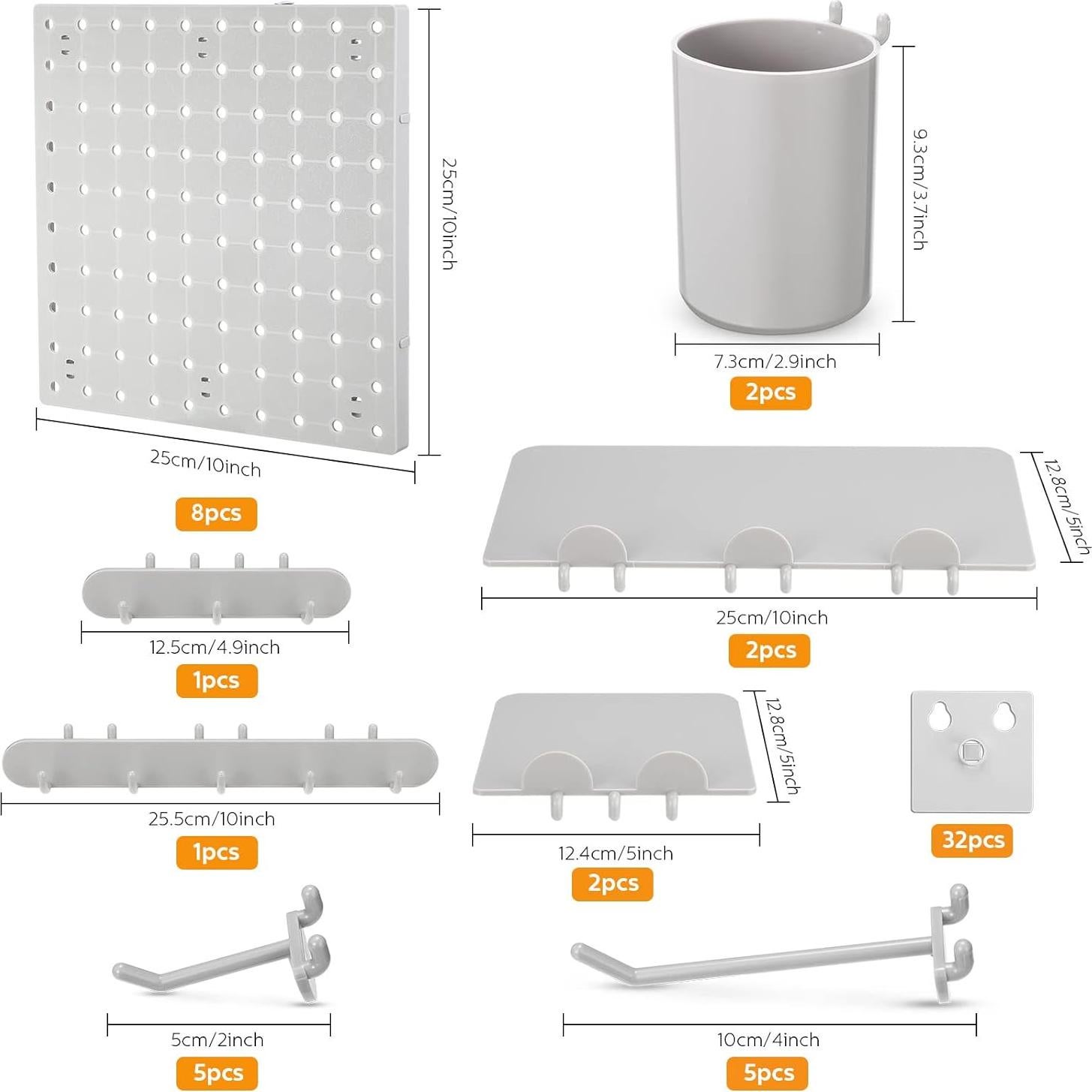 Kit Organizador de Paneles de Pegboard Chunful 58 Piezas Gris