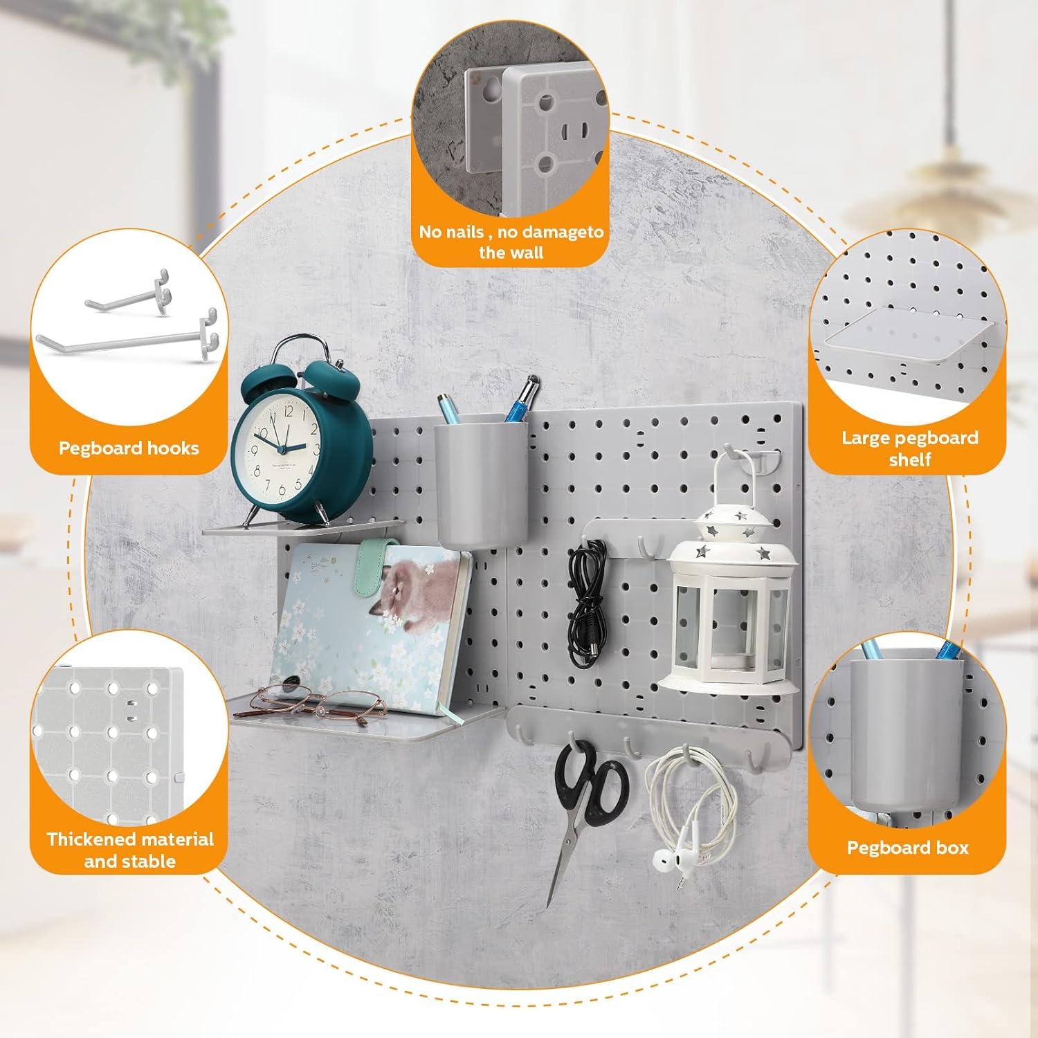 Kit Organizador de Paneles de Pegboard Chunful 58 Piezas Gris