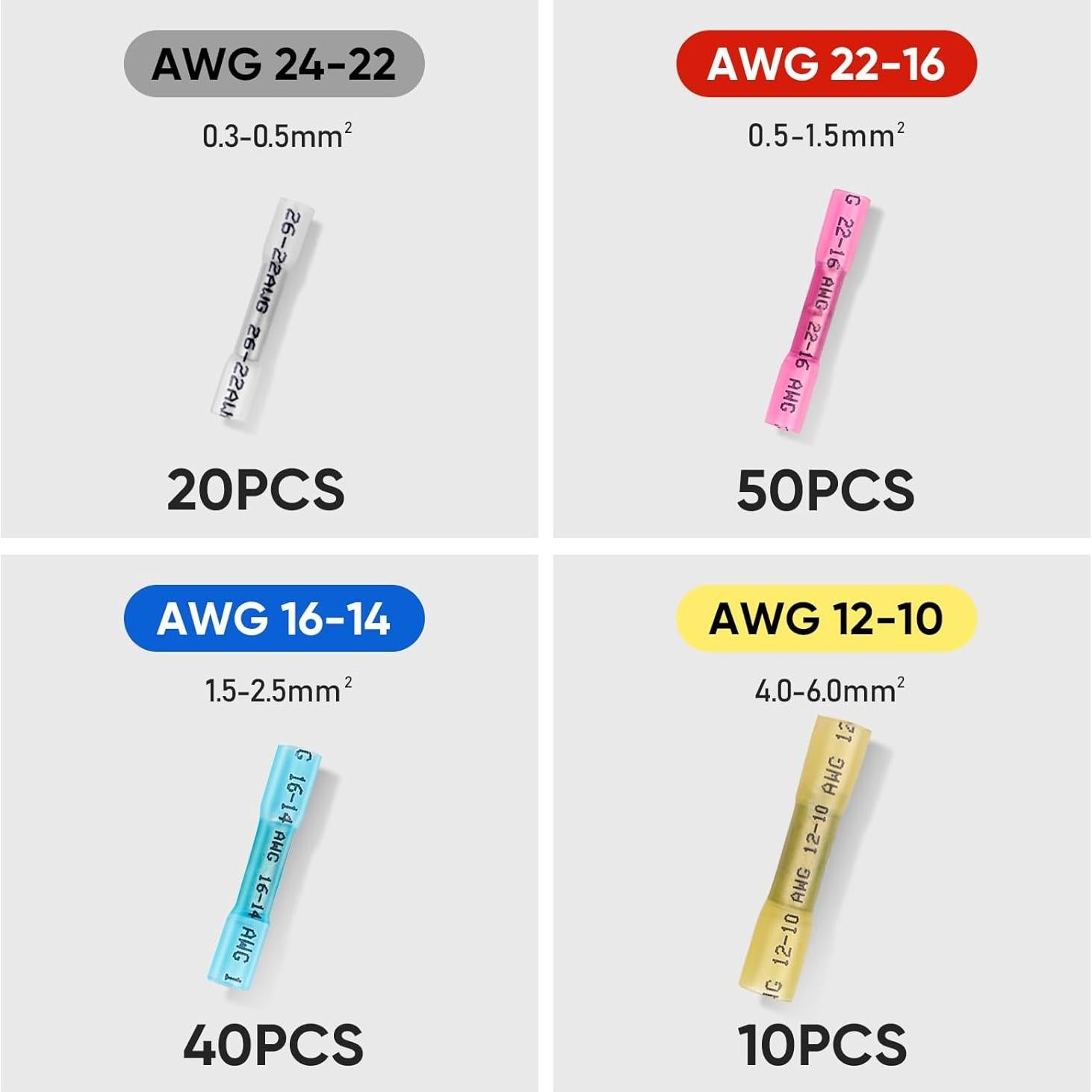 Kit de Conectores Térmicos TICONN 120PCS AWG 24-10 Aislados