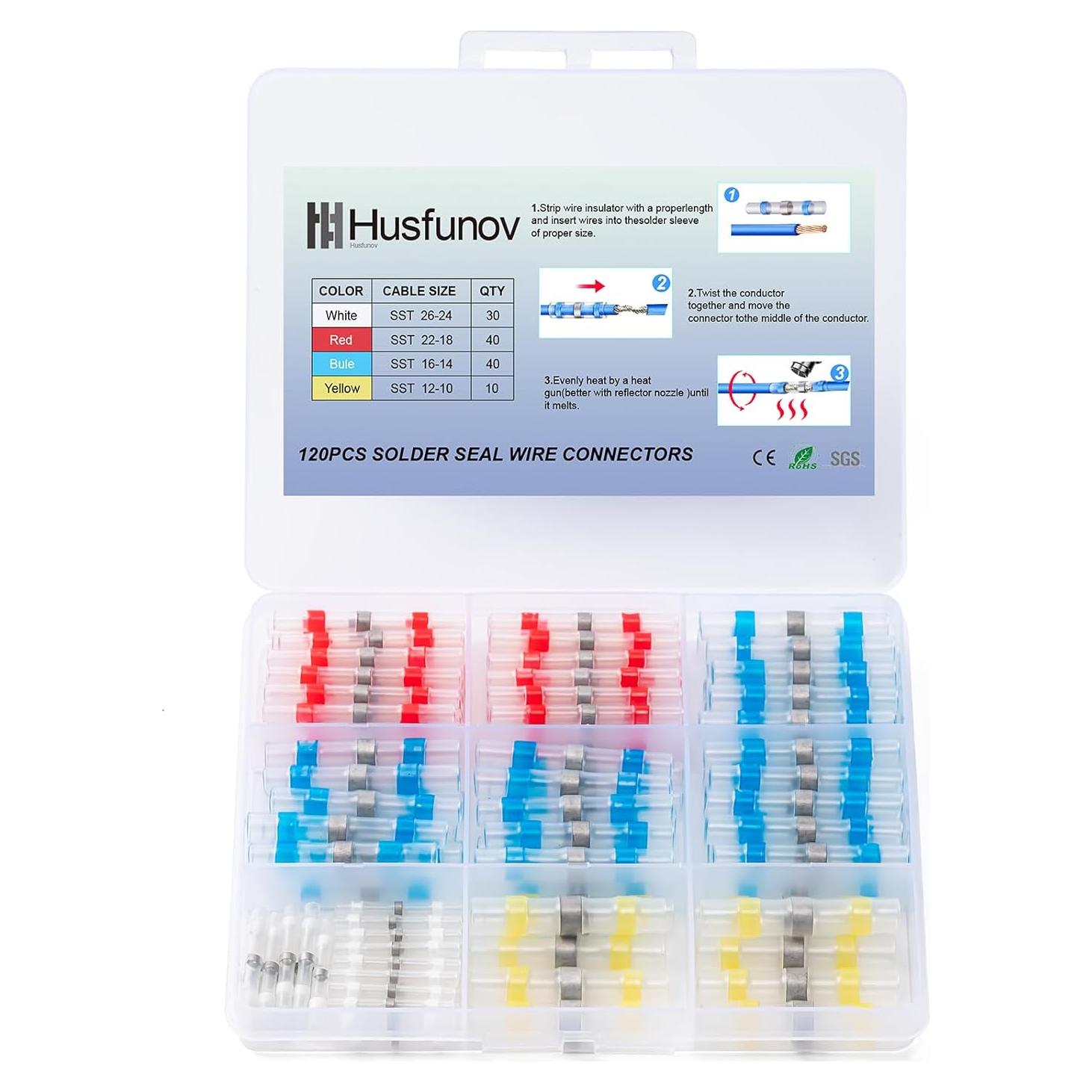 Kit de Conectores de Cable Termoretráctiles Husfunov 120PCS