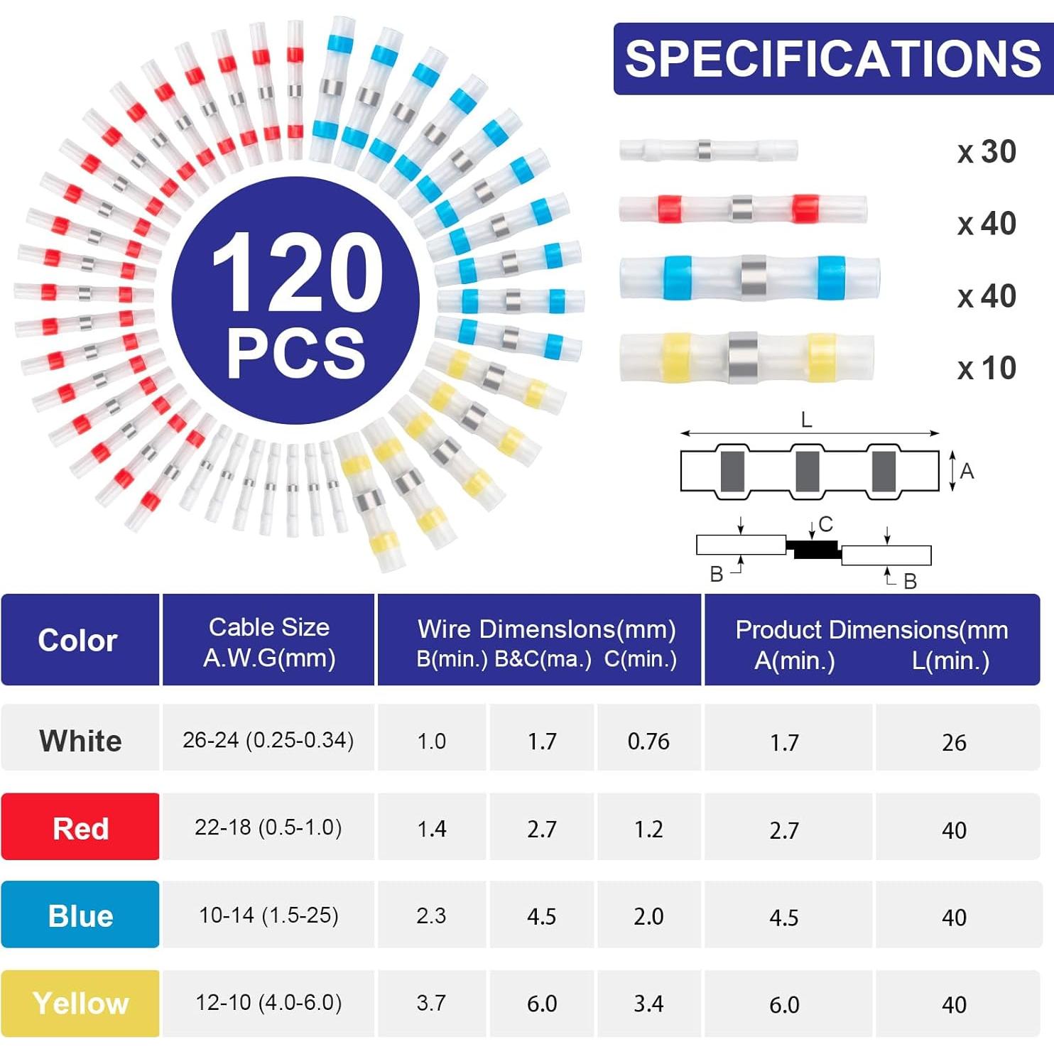 Kit de Conectores de Cable Termoretráctiles Husfunov 120PCS