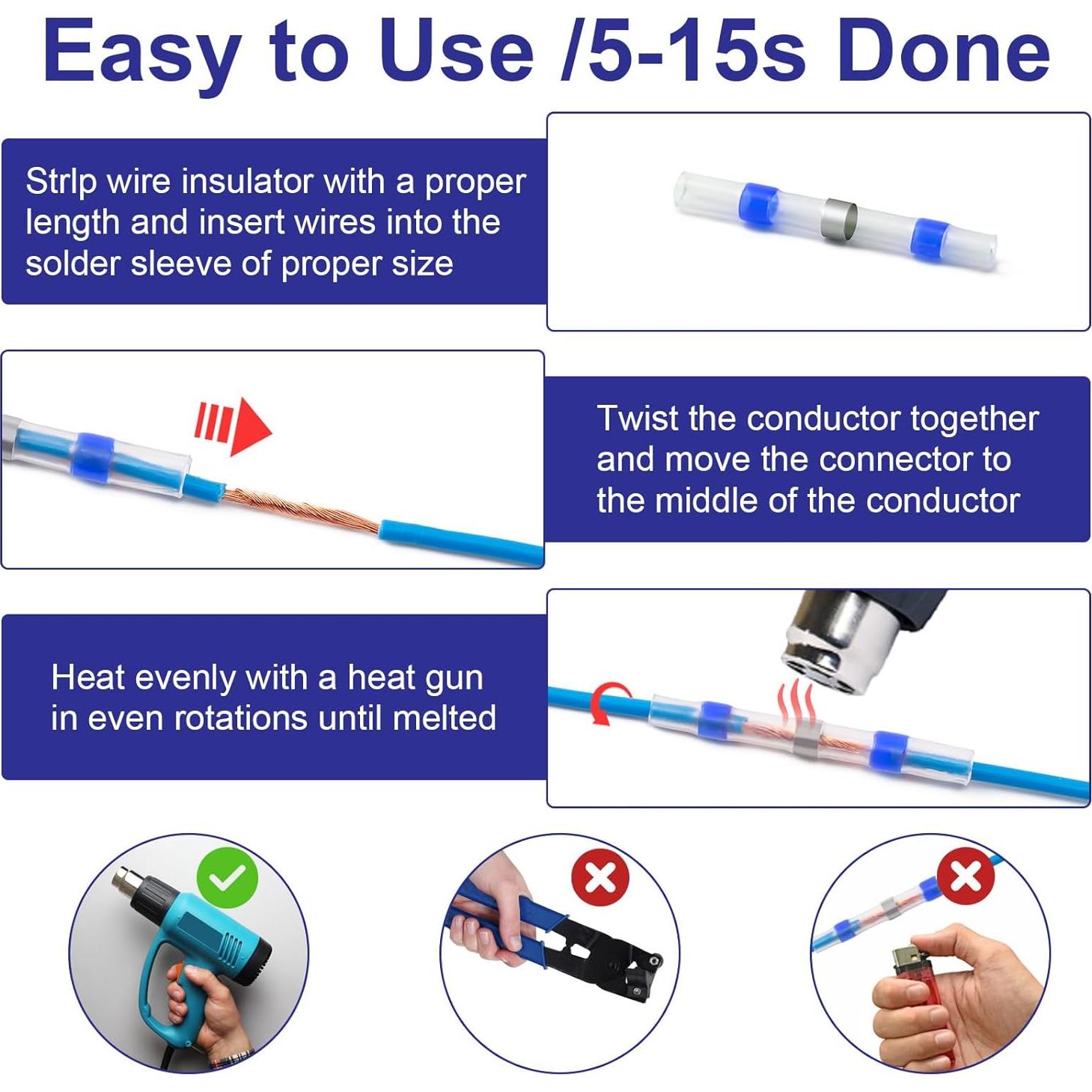 Kit de Conectores de Cable Termoretráctiles Husfunov 120PCS