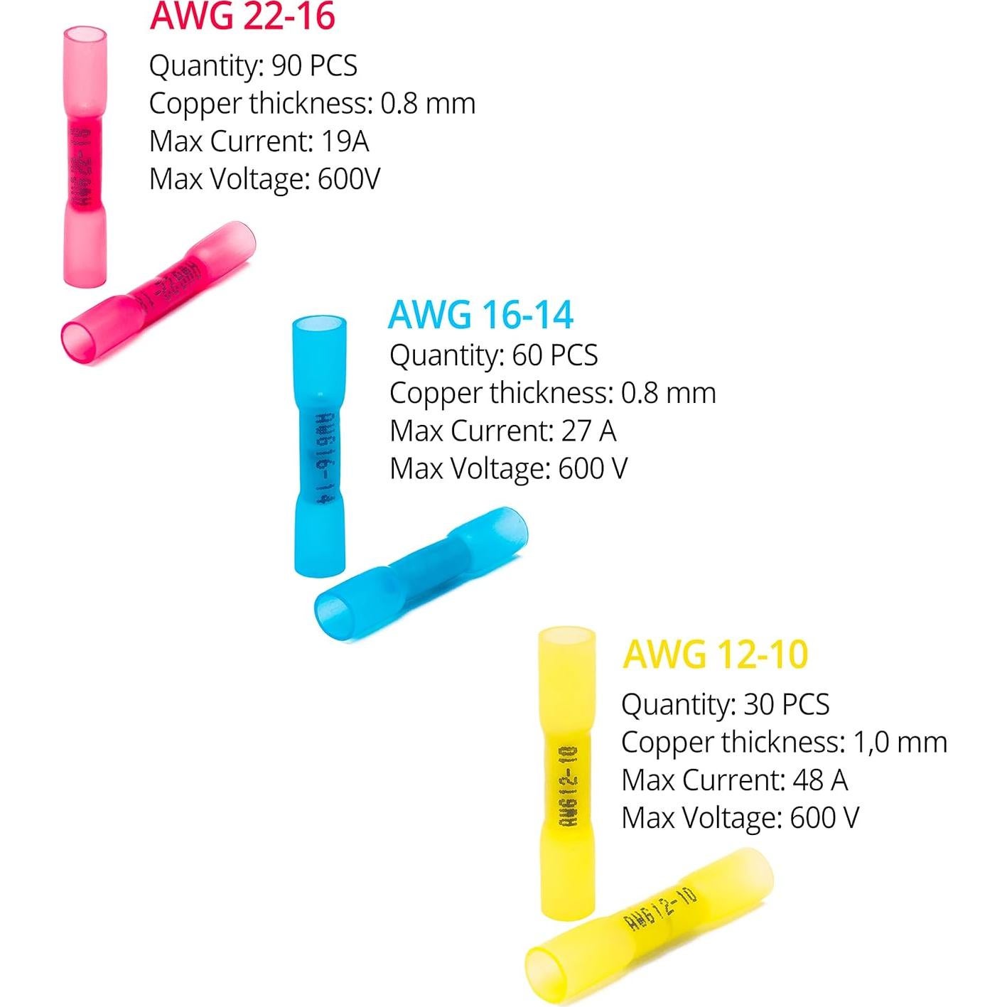Kit de Conectores de Empalme de Calor Wirefy 180 PCS - 22-10 AWG