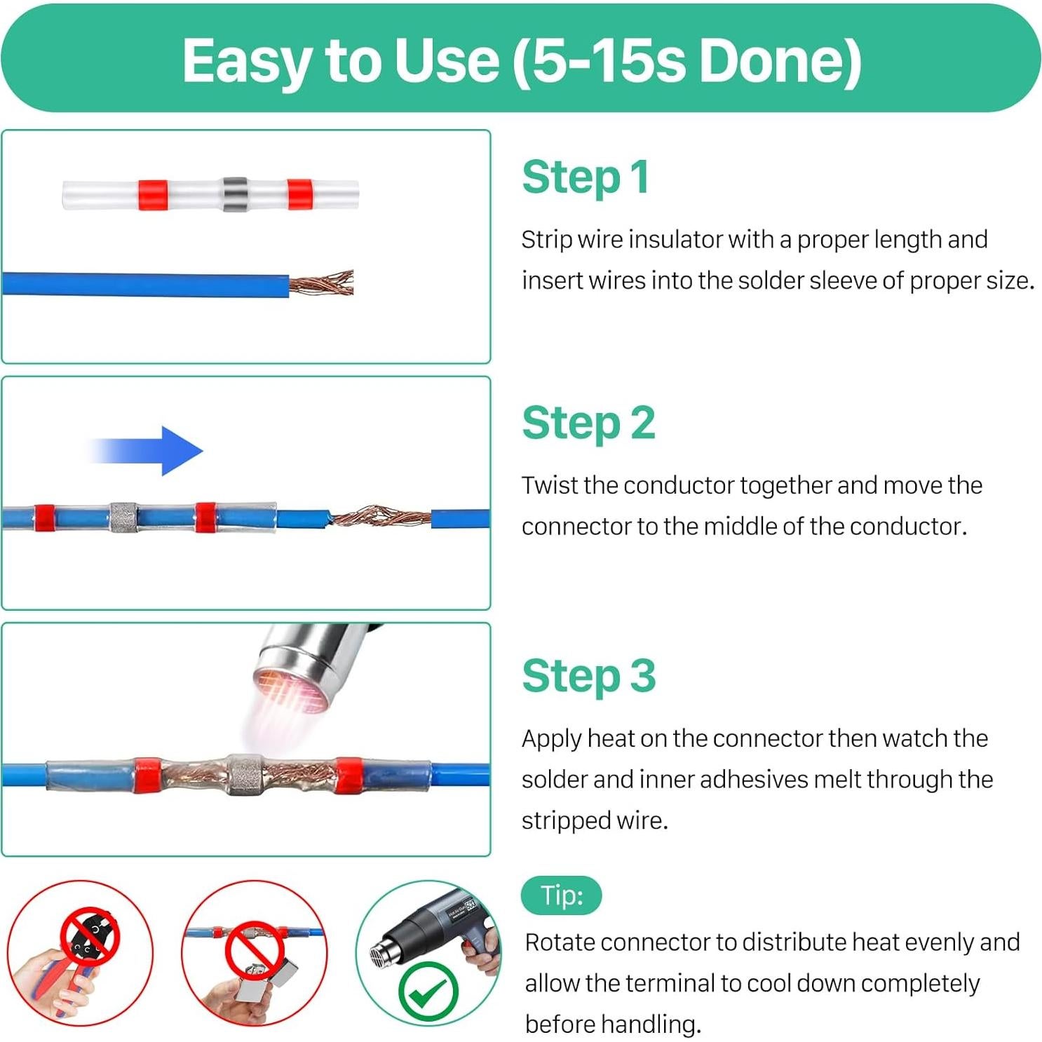 Kit de 200 Conectores de Cable con Sello Térmico YNZDRWA