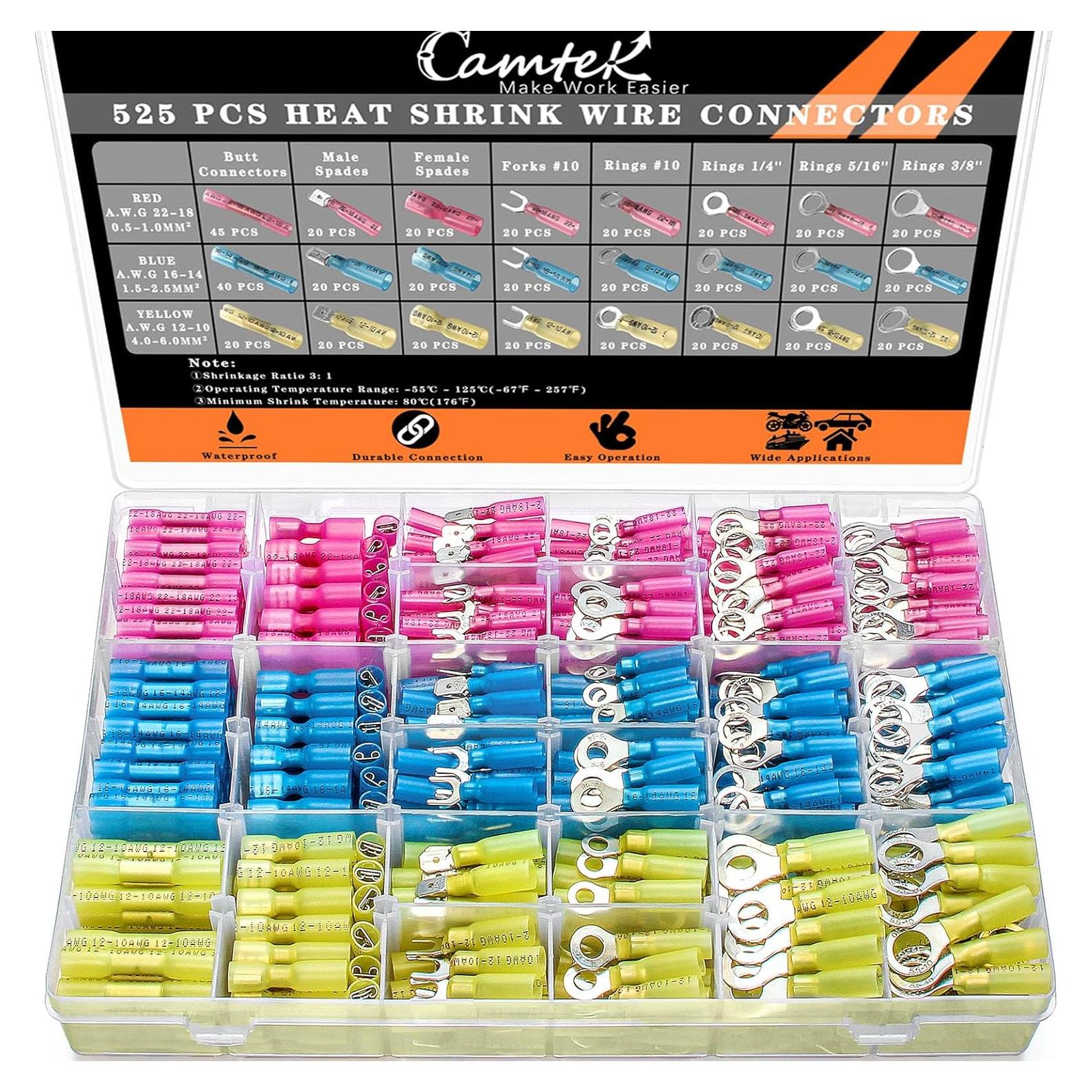 Kit 525 Conectores Termoretráctiles Camtek 22-10 AWG Impermeables