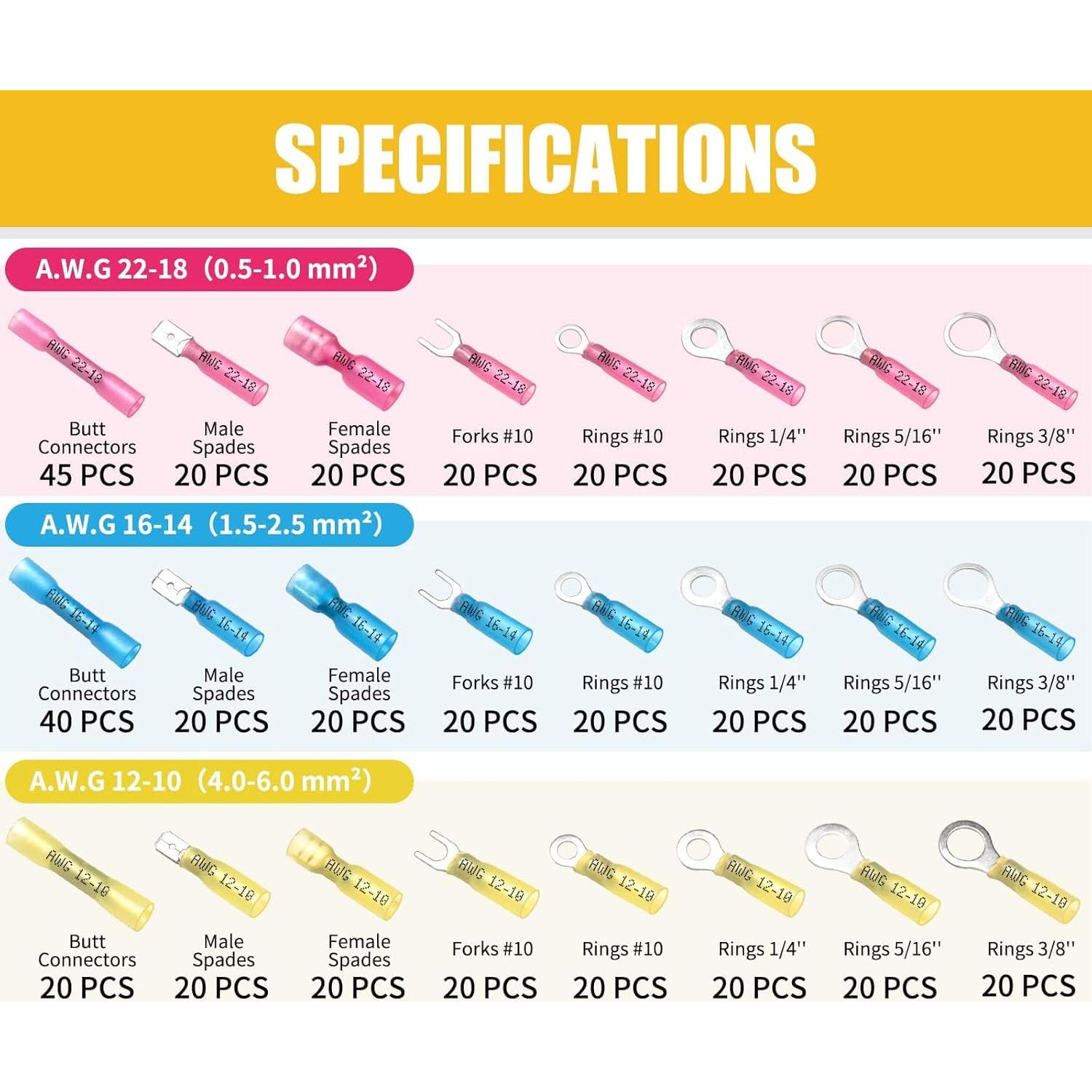 Kit 525 Conectores Termoretráctiles Camtek 22-10 AWG Impermeables