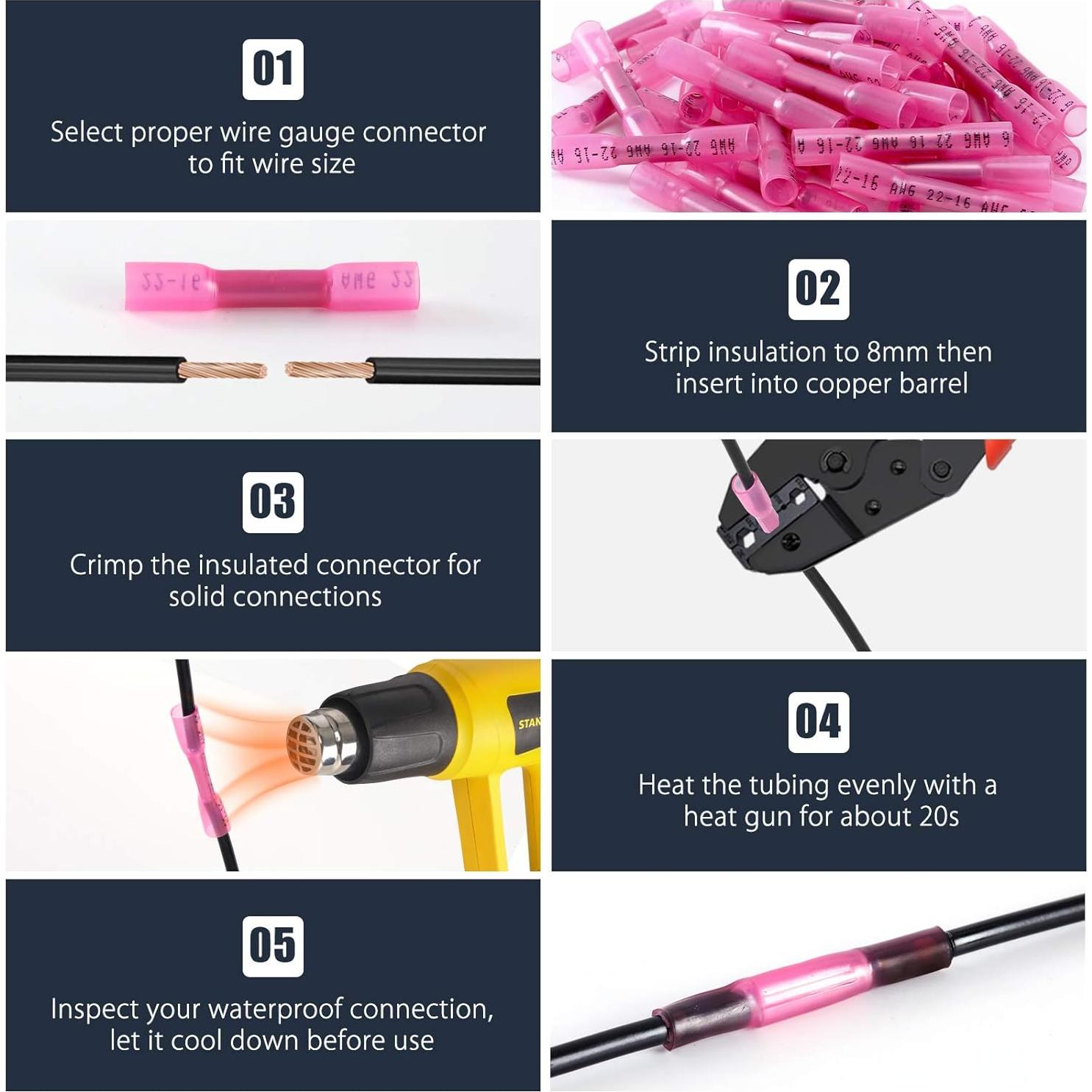 Kit de Conectores Termorretráctiles VAMRONE 140Pcs 26-10 AWG