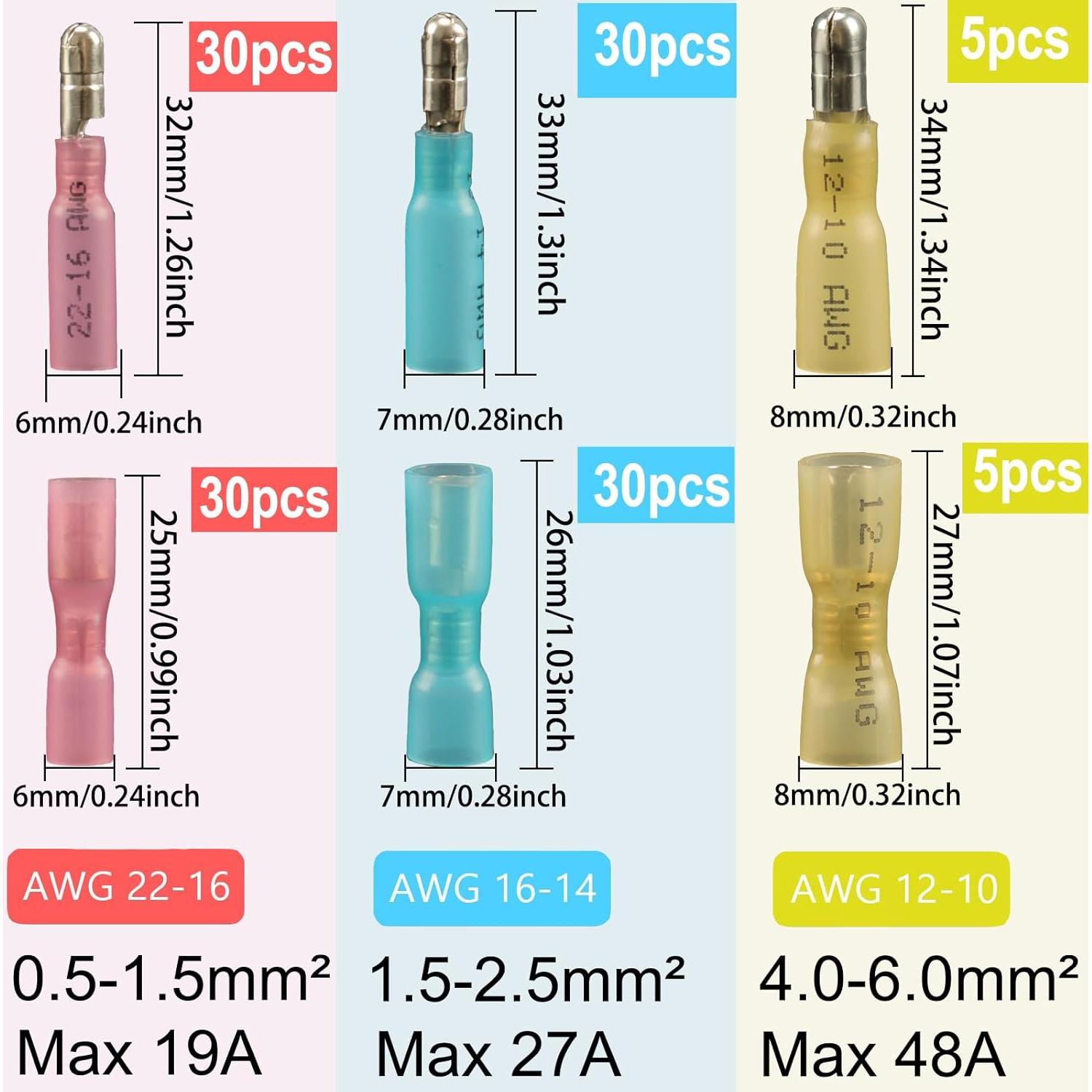 Kit de 130 Conectores de Cable de Bala Termoretráctiles Feggizuli