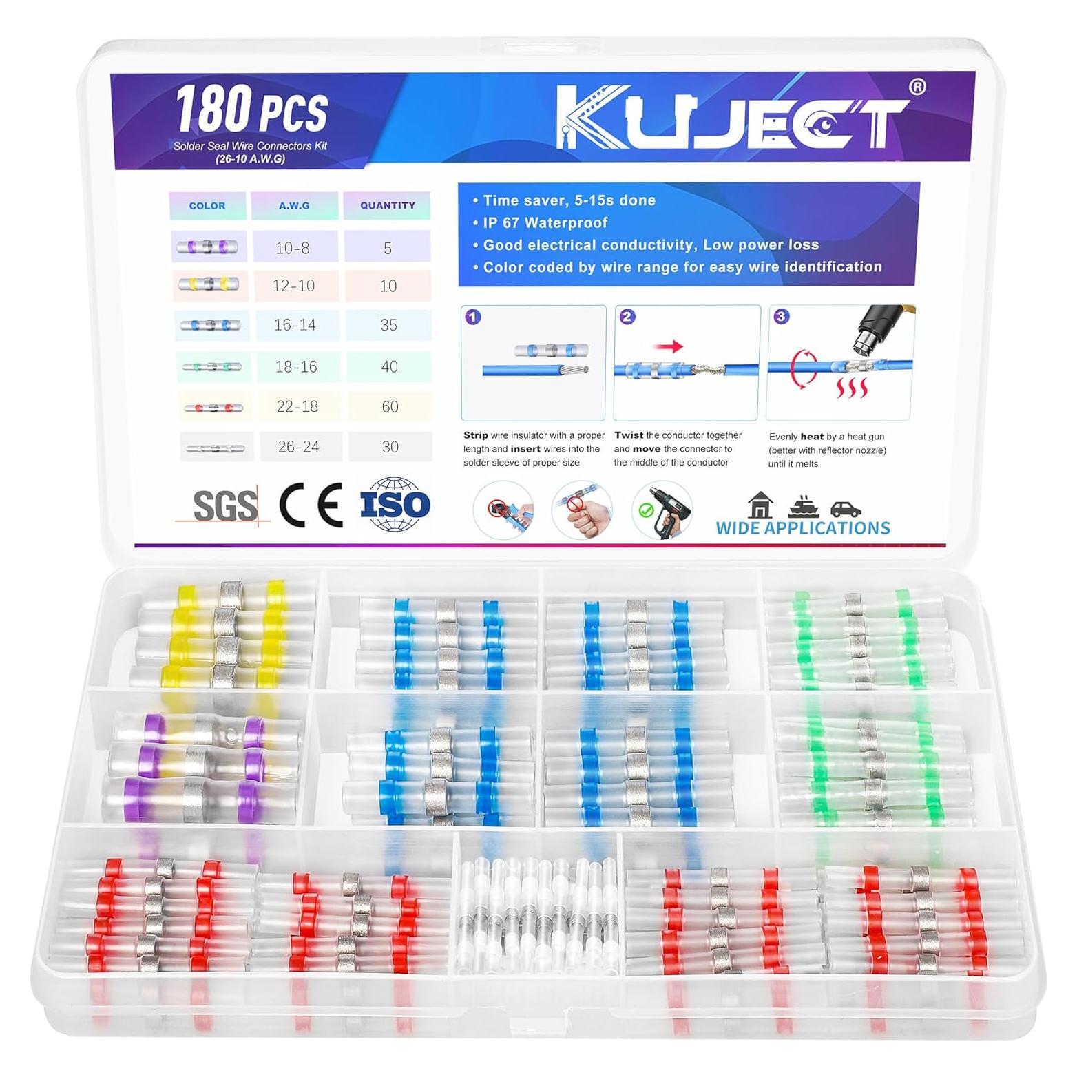 Kit de Conectores de Cable Térmico Kuject 180PCS Impermeables