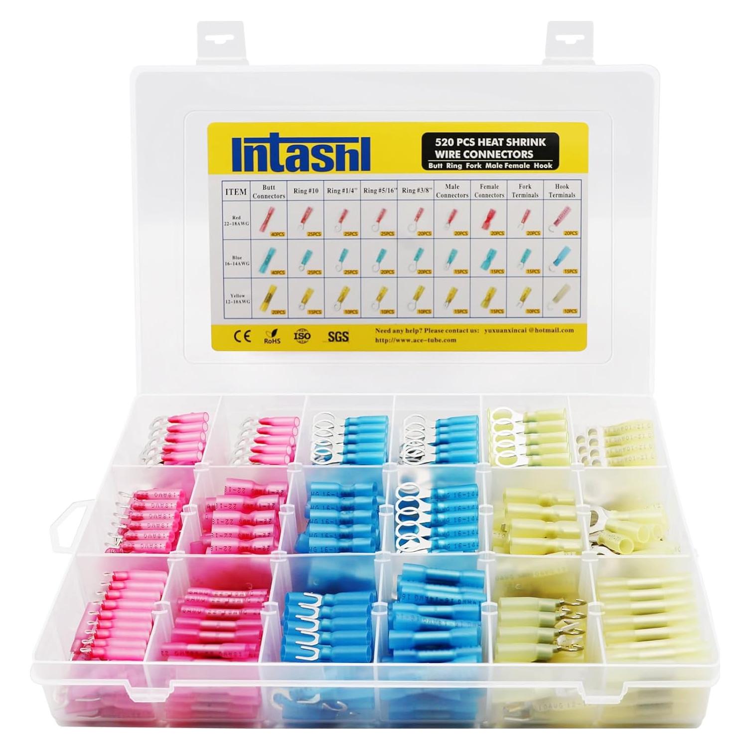 Kit de Conectores Termoretráctiles Intashi 520PCS AWG 22-10