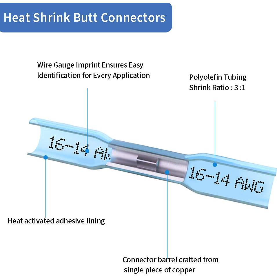 Conectores de Manguito Termoretráctil Qizpcer 100Pcs 16-14 AWG Azul