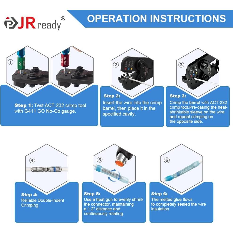 Kit de Conectores de Crimpado JRready ACT-232 IP68 300 Piezas