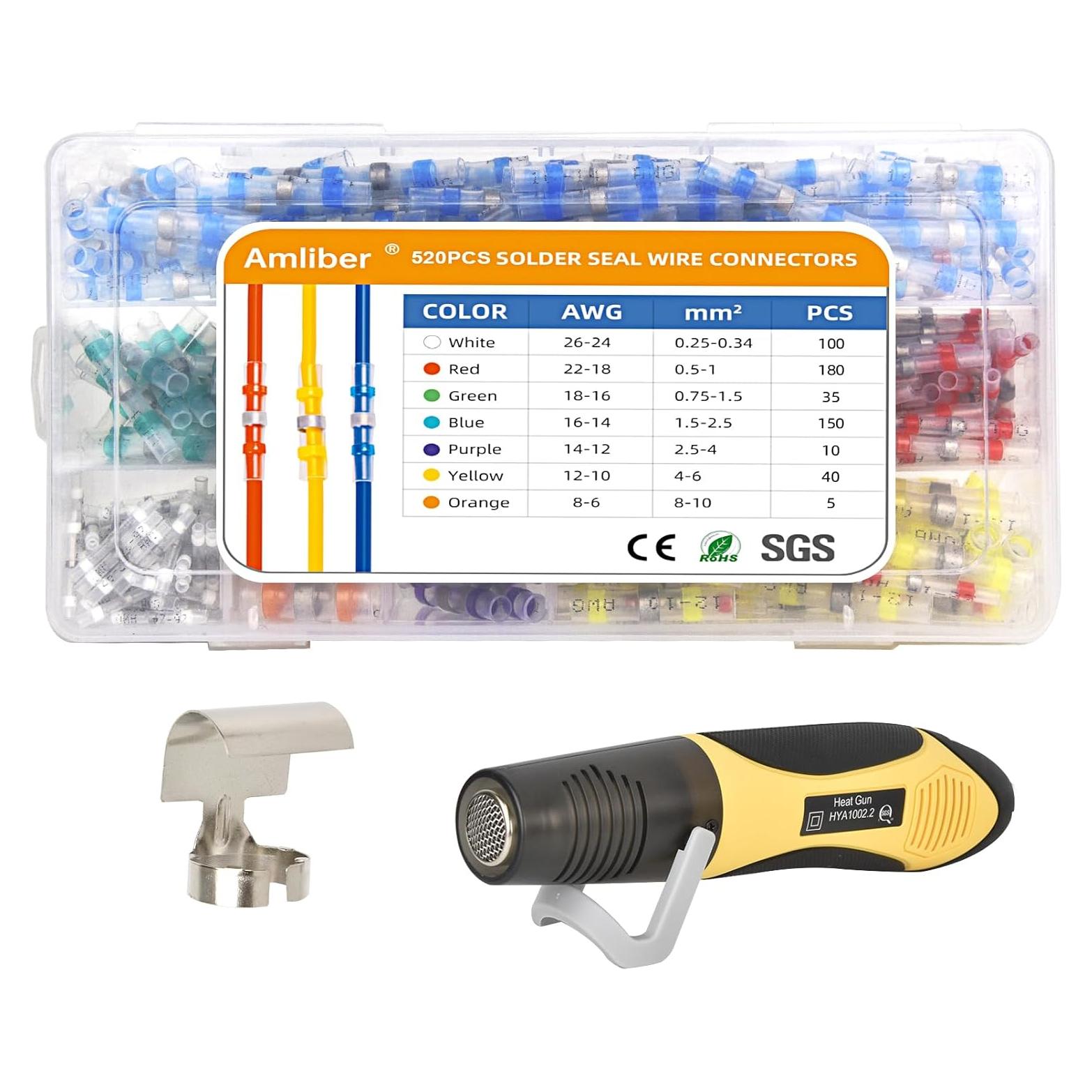 Kit de Conectores de Alambre de Soldadura Amliber 520PCS con Pistola de Calor 450W