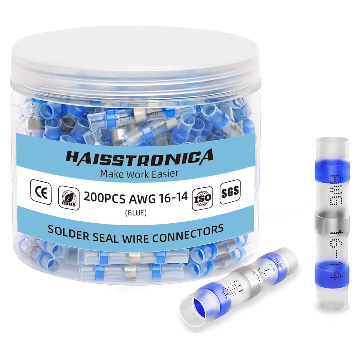 Conectores de Cable Haisstronica 200PCS Termocontraíbles Azul 16-14 AWG
