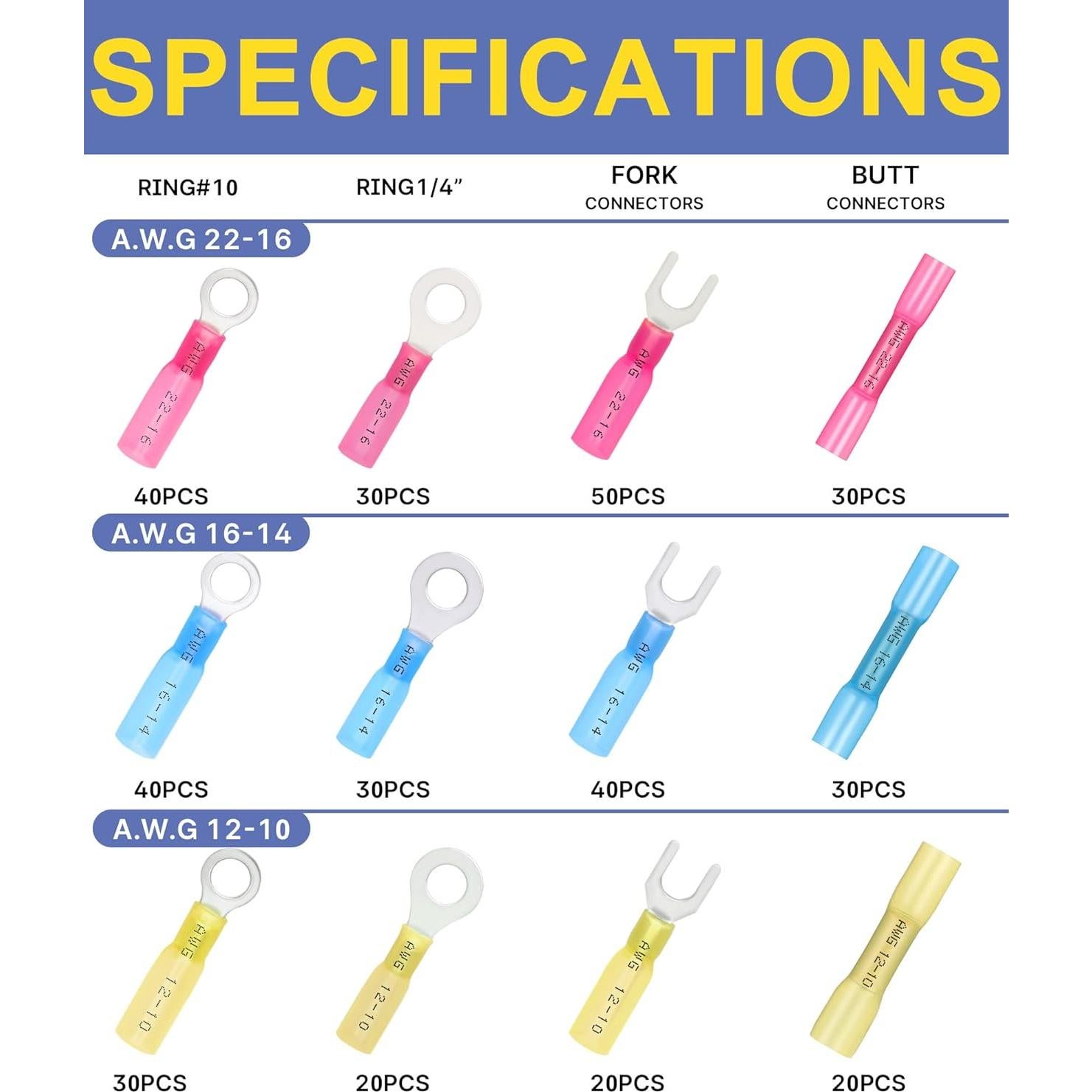 Conjunto de Conectores de Cable Termocontraíbles Haisstronica 380PCS