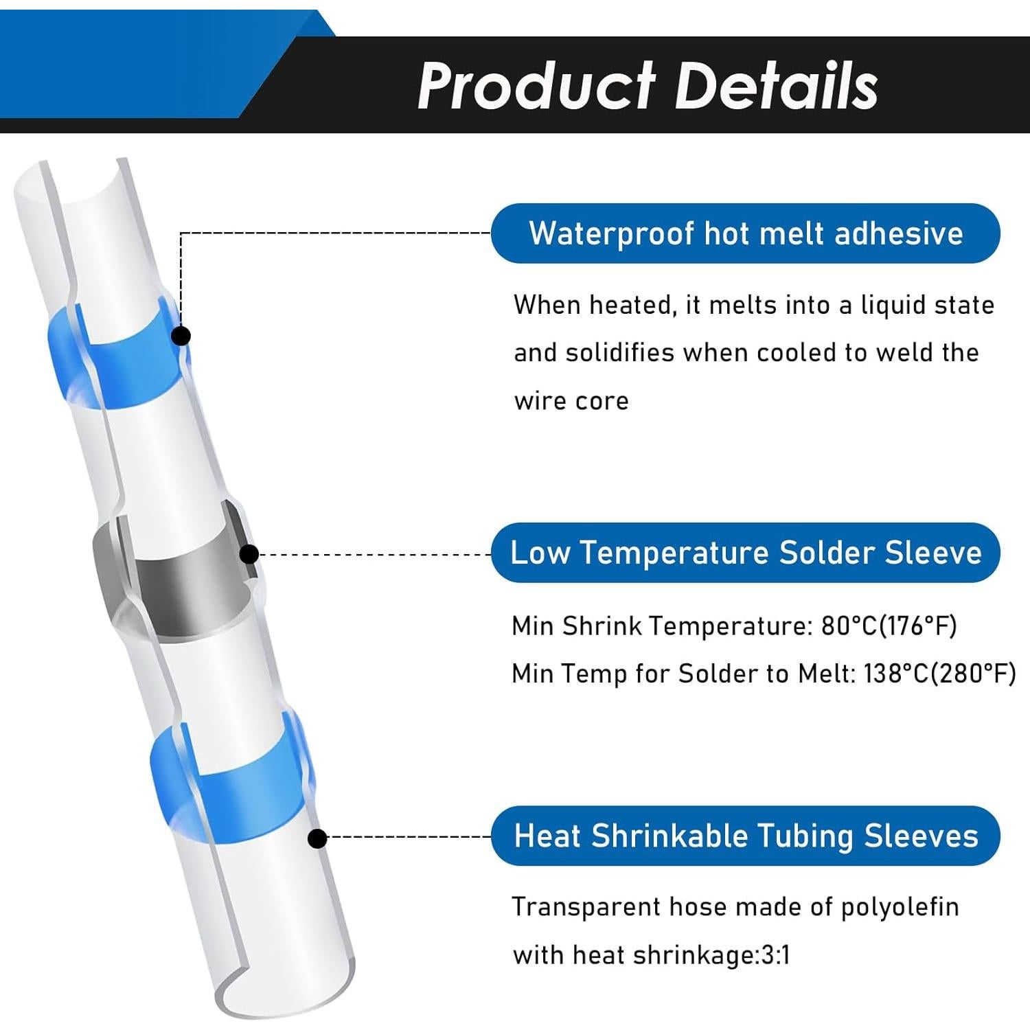 Kit de Conectores de Cable Eoppen 206Pcs Termocontraíbles Impermeables