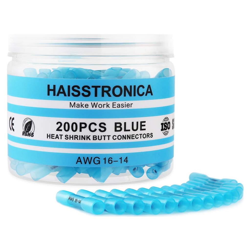 Conectores de Empalme Termocontraíbles Haisstronica 200PCS 16-14 AWG Azul