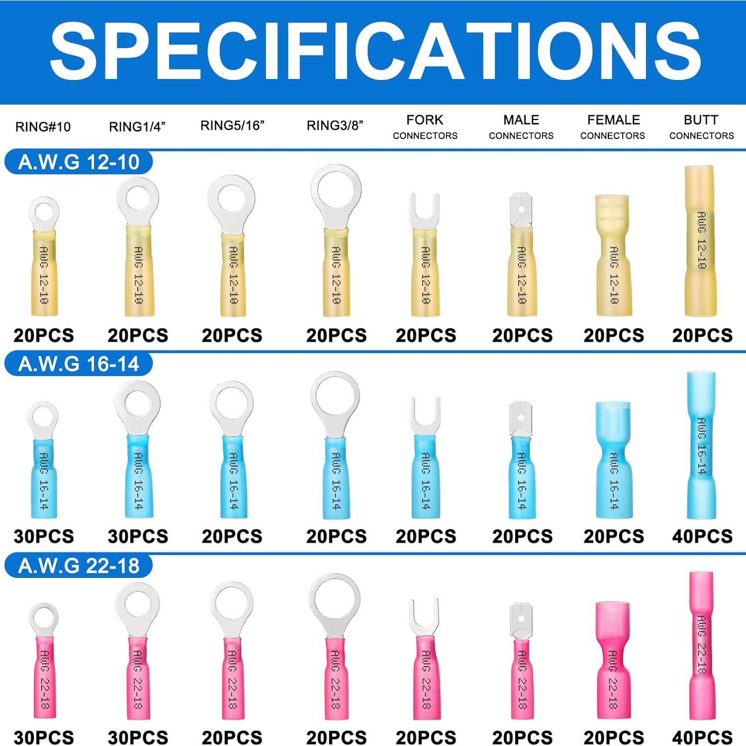 Kit de Conectores Eléctricos Aislados Plustool 560PCS AWG22-10