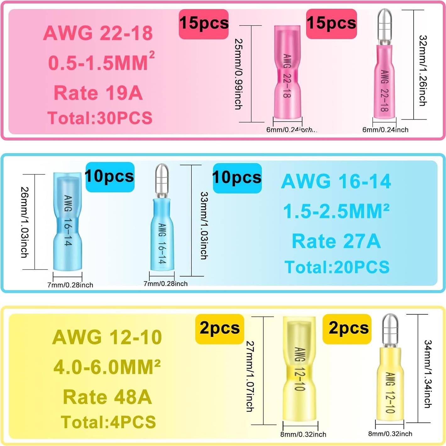 Kit de Conectores de Cable de Balas Termocontraíbles 54PCS