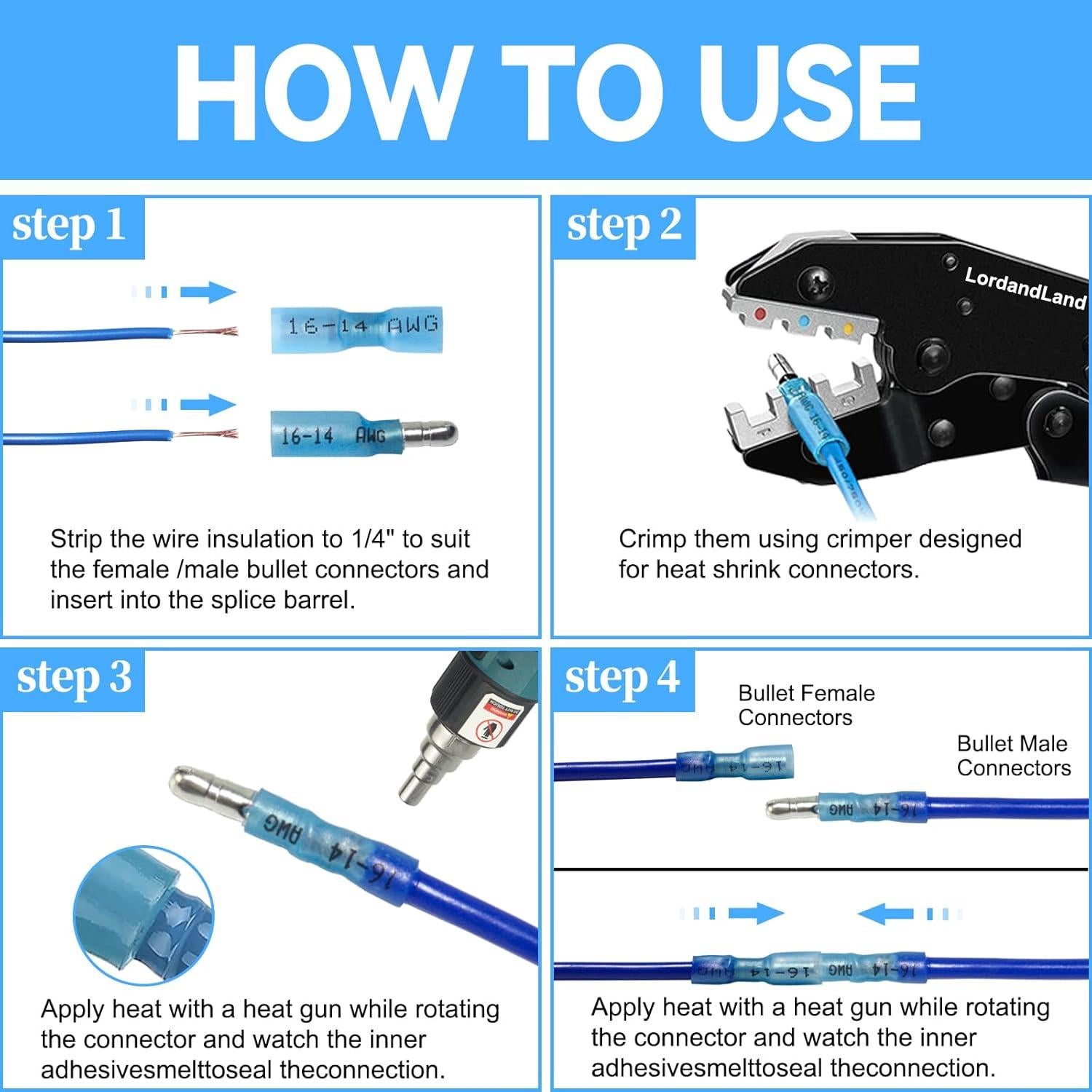 Kit de Conectores de Cable de Balas Termocontraíbles 54PCS