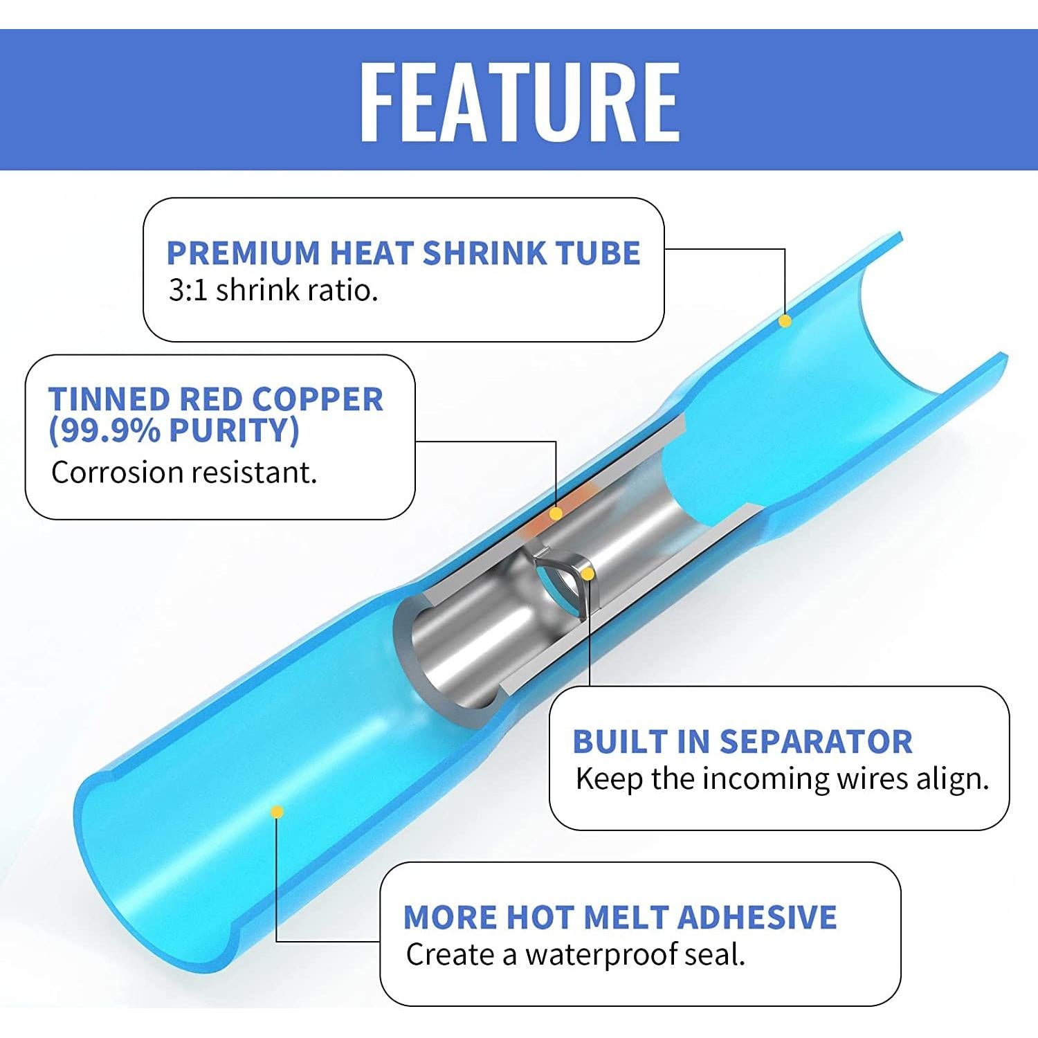 Kit 560 Conectores Termorretráctiles Qibaok 12-10 a 22-16 AWG
