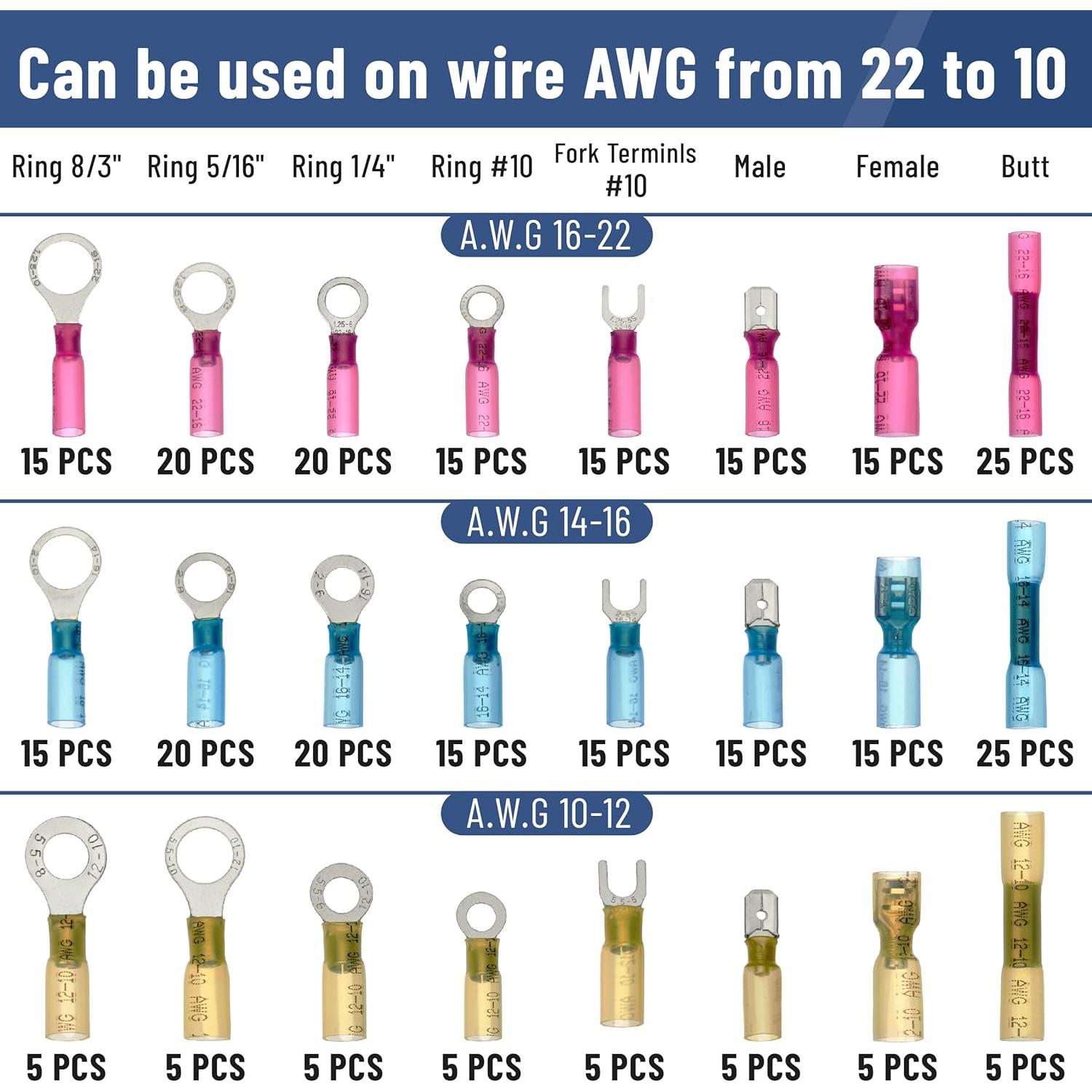 Kit de Conectores de Cable Termoretráctiles Bates - 320 Piezas