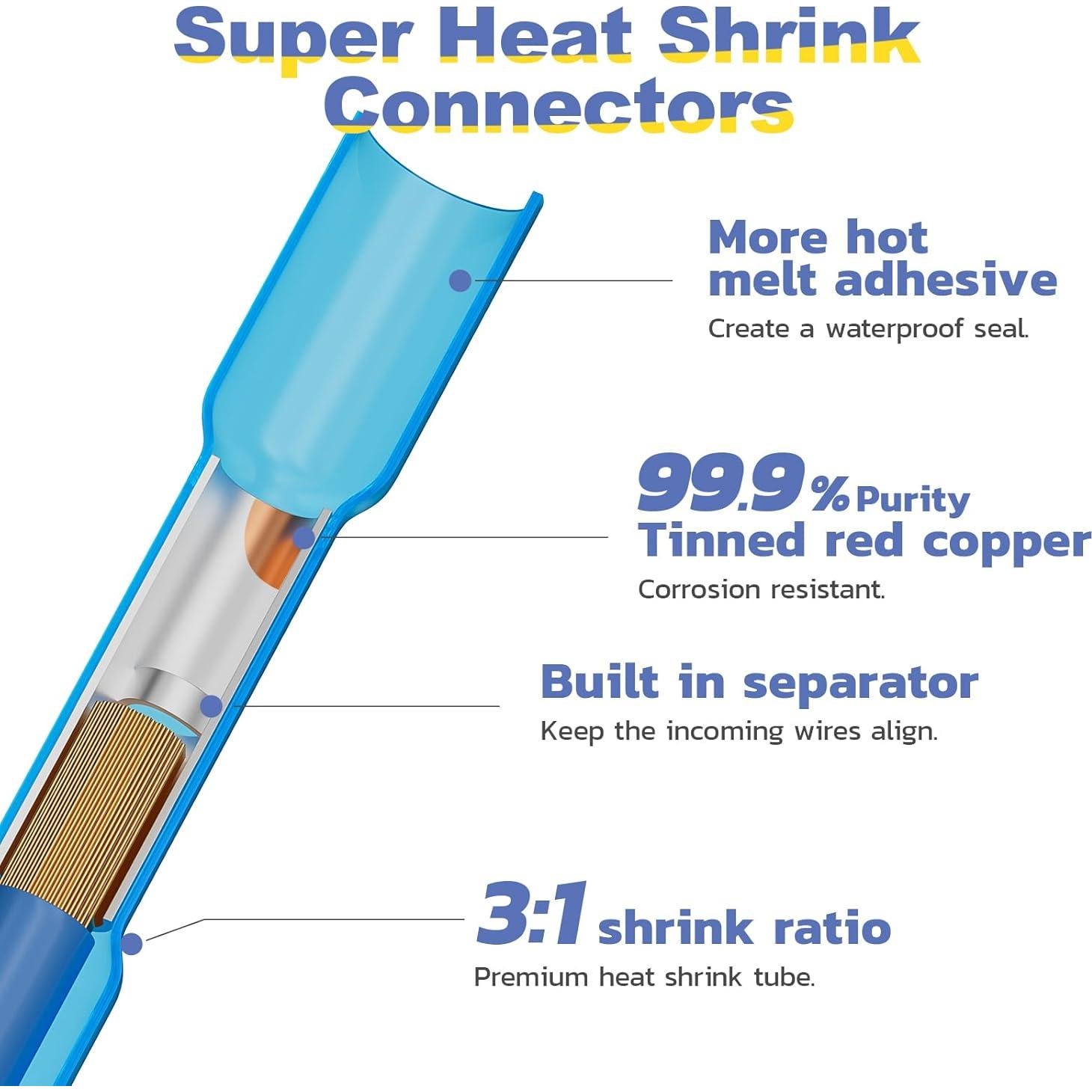 500 Conectores Termocontraíbles Azules AWG16-14 haisstronica