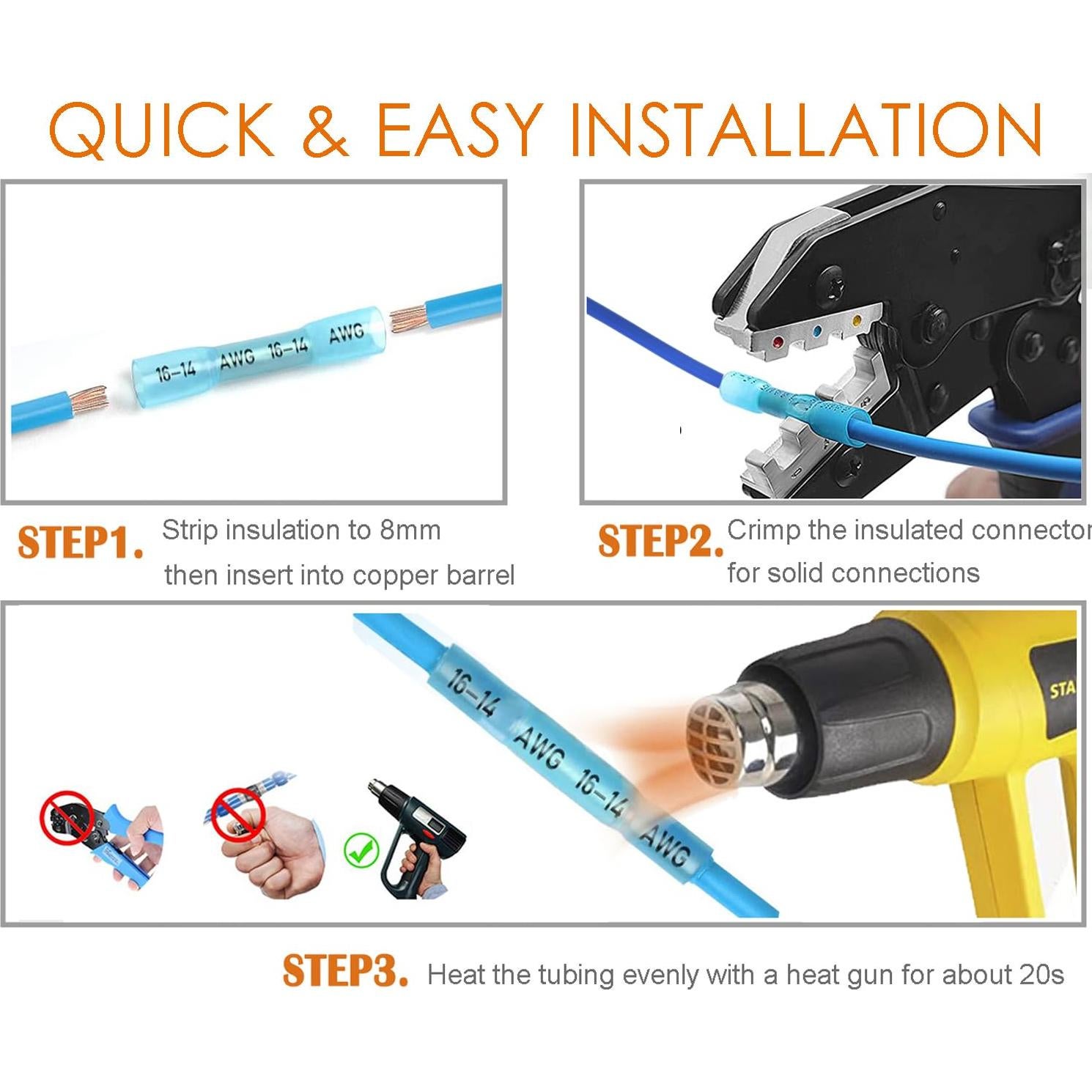 Kit de Conectores Termoretráctiles FONLUN 110 Piezas 26-10 AWG