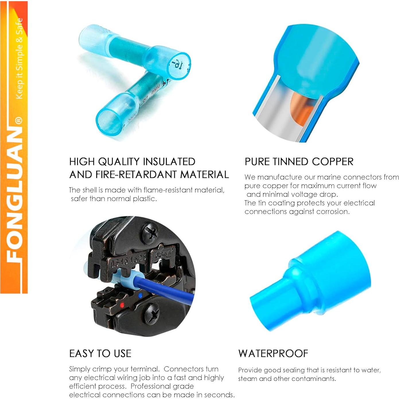 Kit de Conectores Termoretráctiles FONLUN 110 Piezas 26-10 AWG