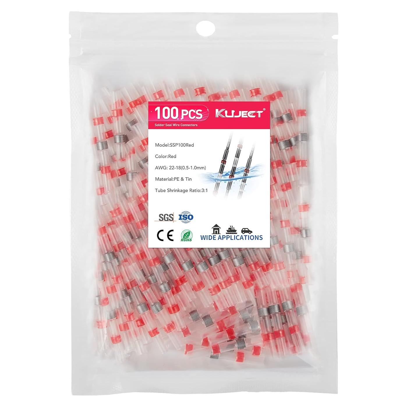 Conectores de Cable Termorretráctiles Kuject 100PCS AWG 22-18